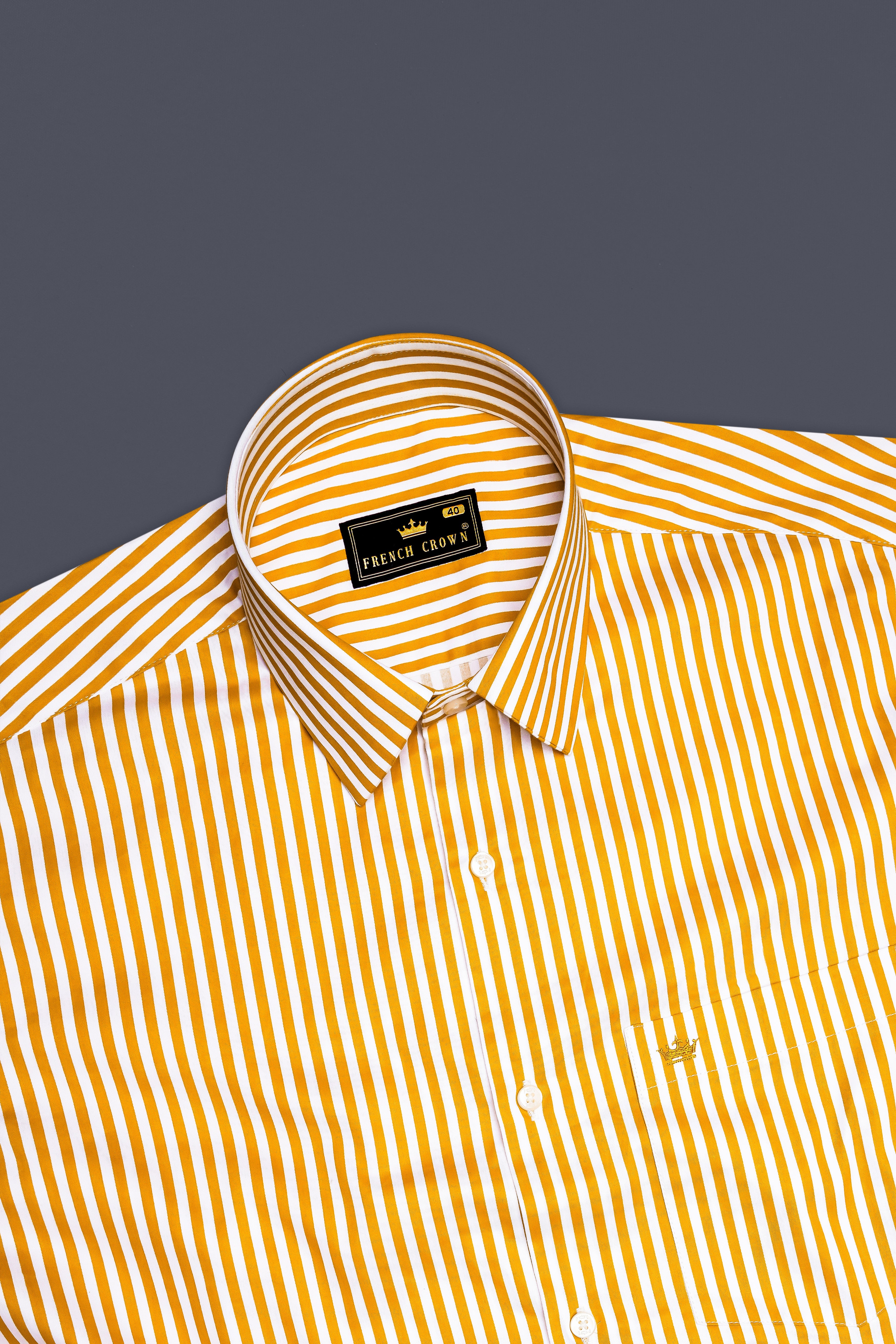 Solaro-Sunshade Yellow And Bright White Candy Striped Subtle Sheen Super Soft Premium Cotton Dress Shirt