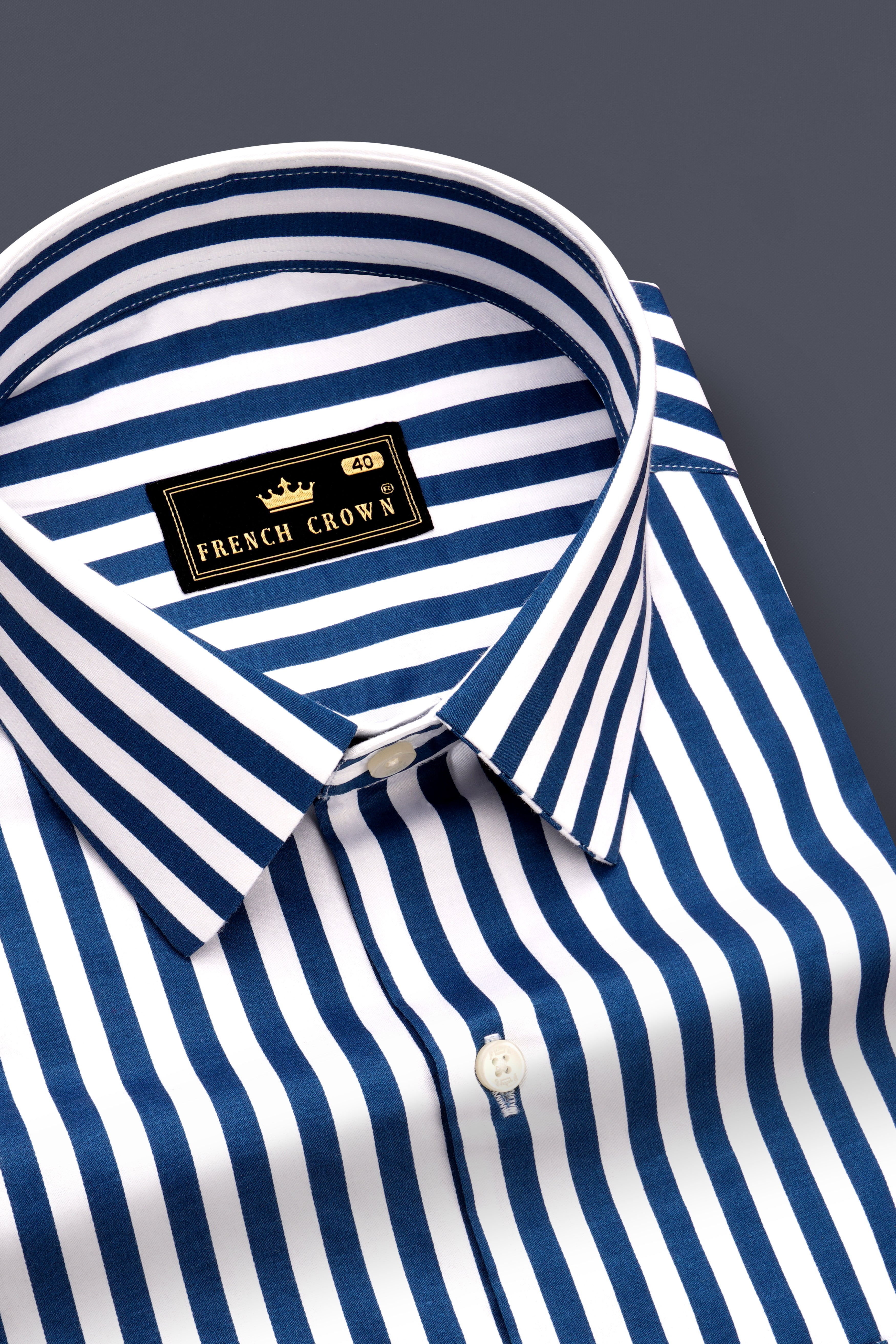 Azzorio-Catalina Blue And Bright White Candy Striped Subtle Sheen Super Soft Premium Cotton Dress Shirt