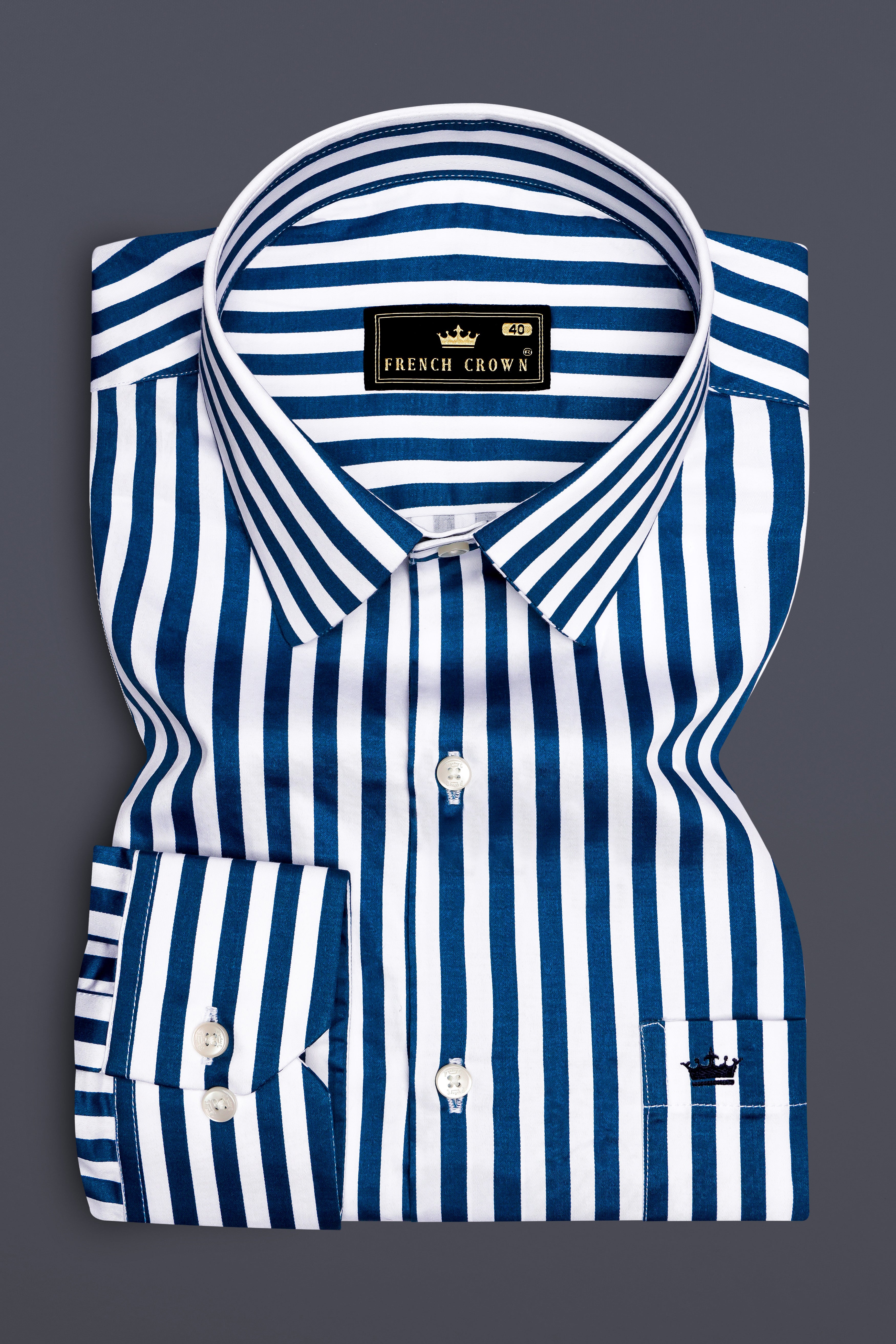 Azzorio-Catalina Blue And Bright White Candy Striped Subtle Sheen Super Soft Premium Cotton Dress Shirt