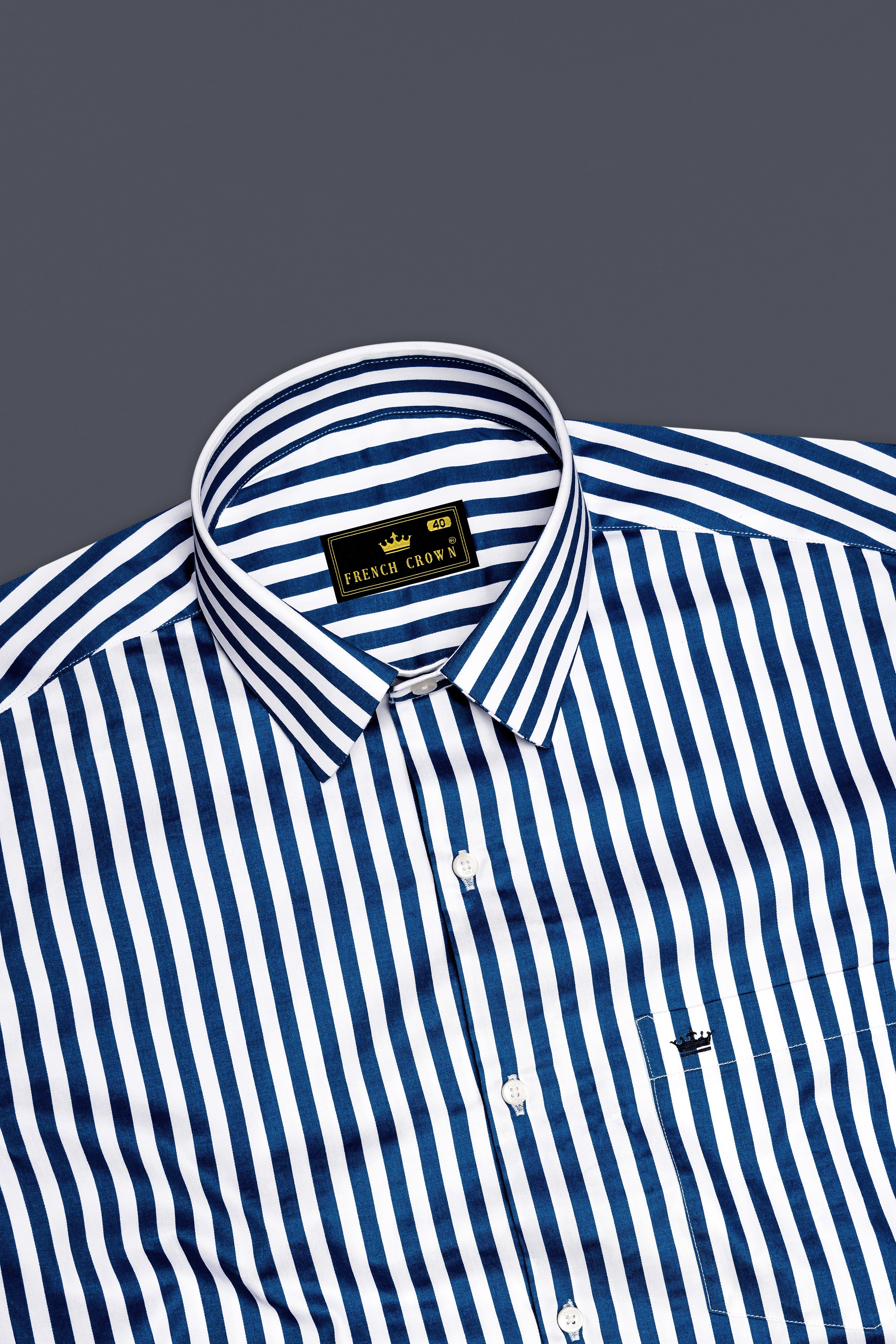 Azzorio-Catalina Blue And Bright White Candy Striped Subtle Sheen Super Soft Premium Cotton Dress Shirt