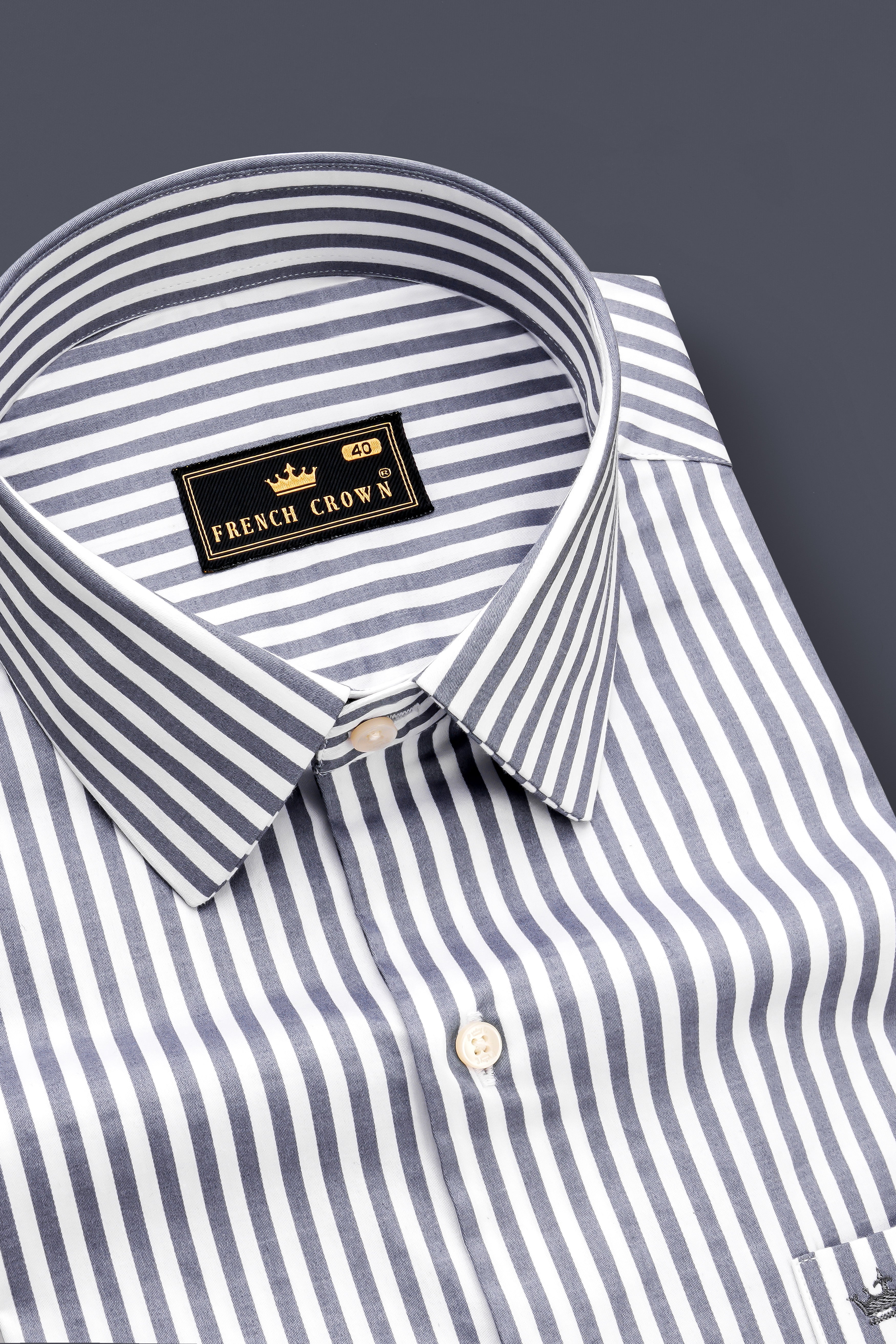 Cinerra-Amethyst Gray And Bright White Candy Striped Subtle Sheen Super Soft Premium Cotton Dress Shirt