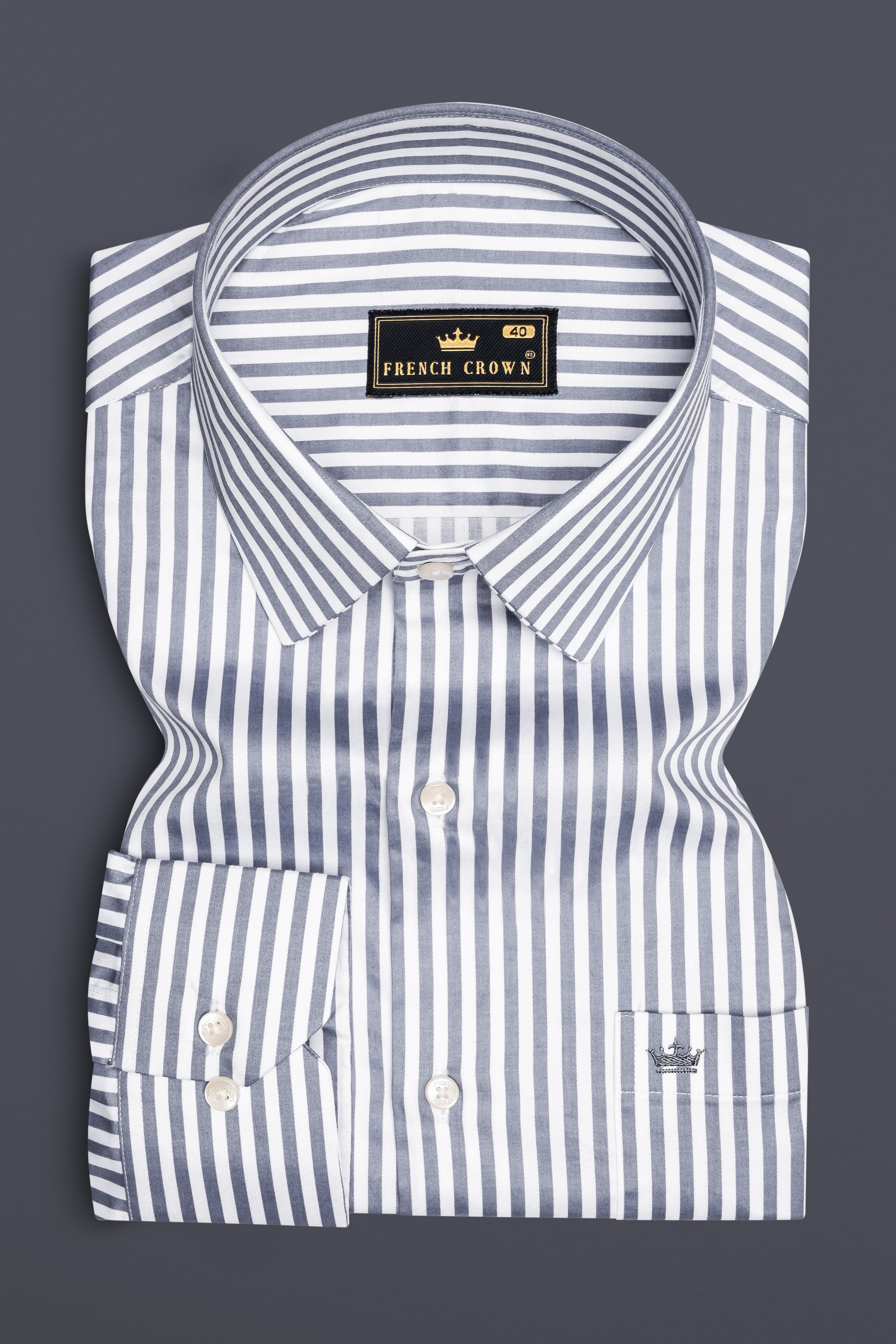 Cinerra-Amethyst Gray And Bright White Candy Striped Subtle Sheen Super Soft Premium Cotton Dress Shirt