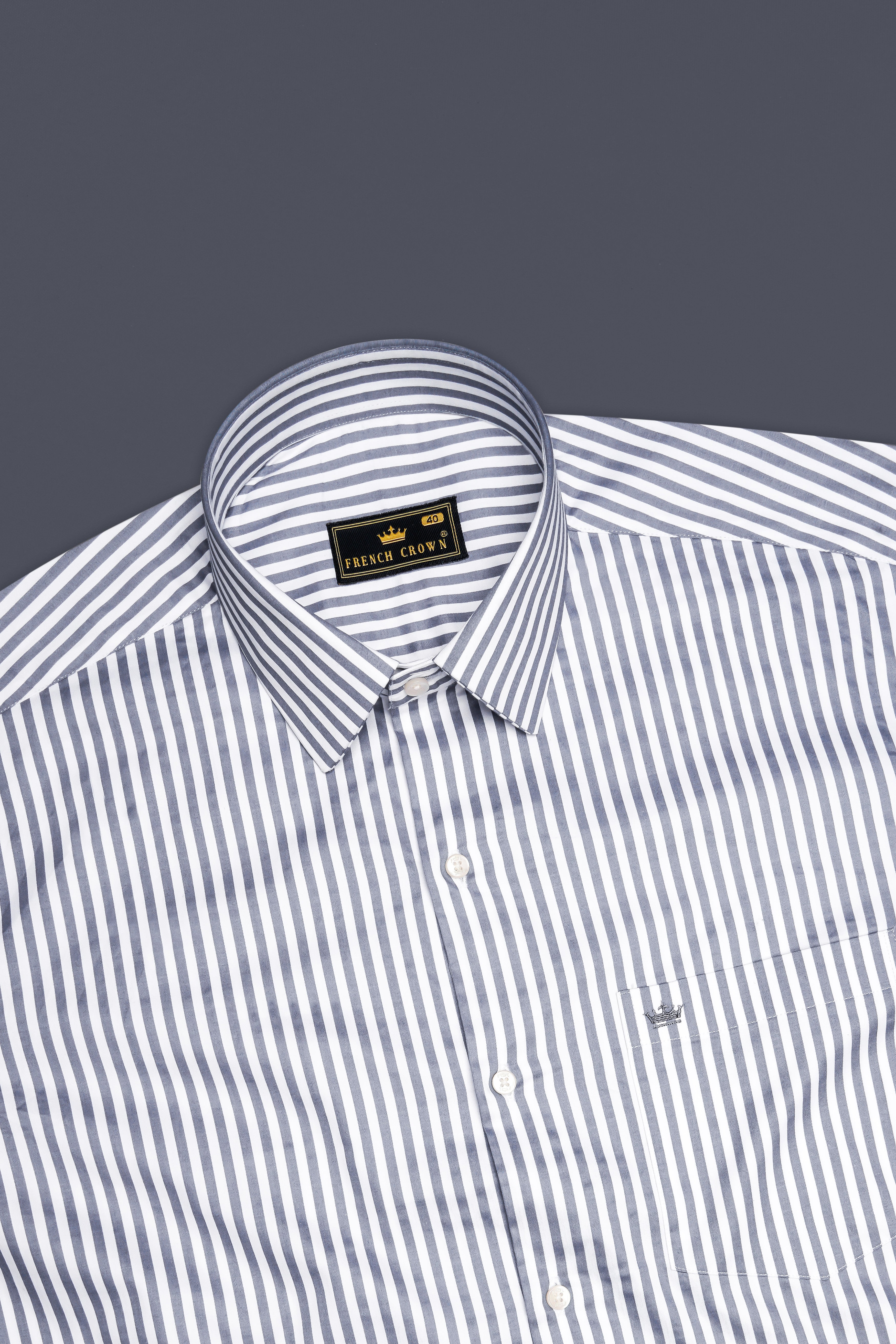 Cinerra-Amethyst Gray And Bright White Candy Striped Subtle Sheen Super Soft Premium Cotton Dress Shirt