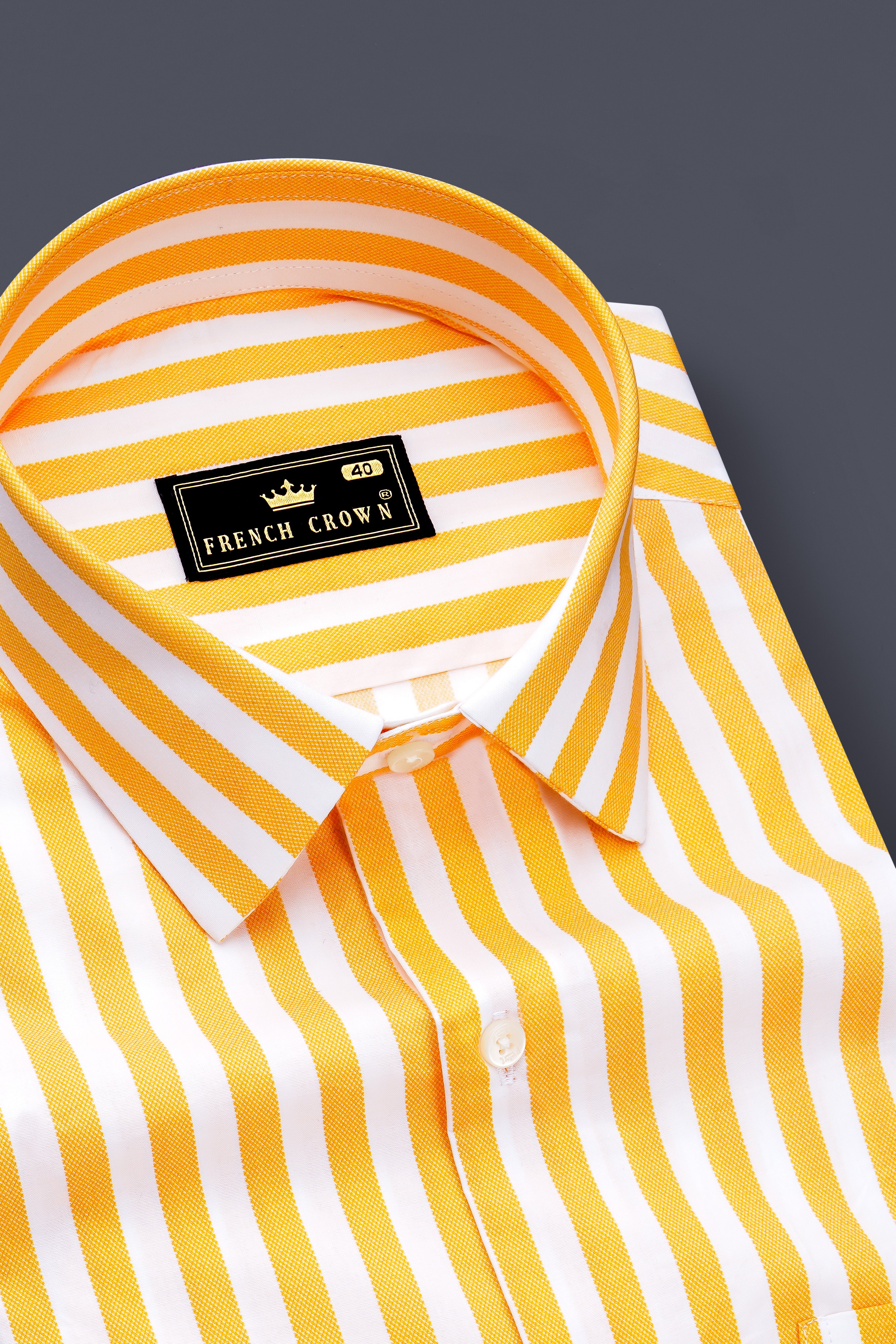 Clarivo-Mikado Yellow And Bright White Candy Striped Subtle Sheen Super Soft Premium Cotton Dress Shirt
