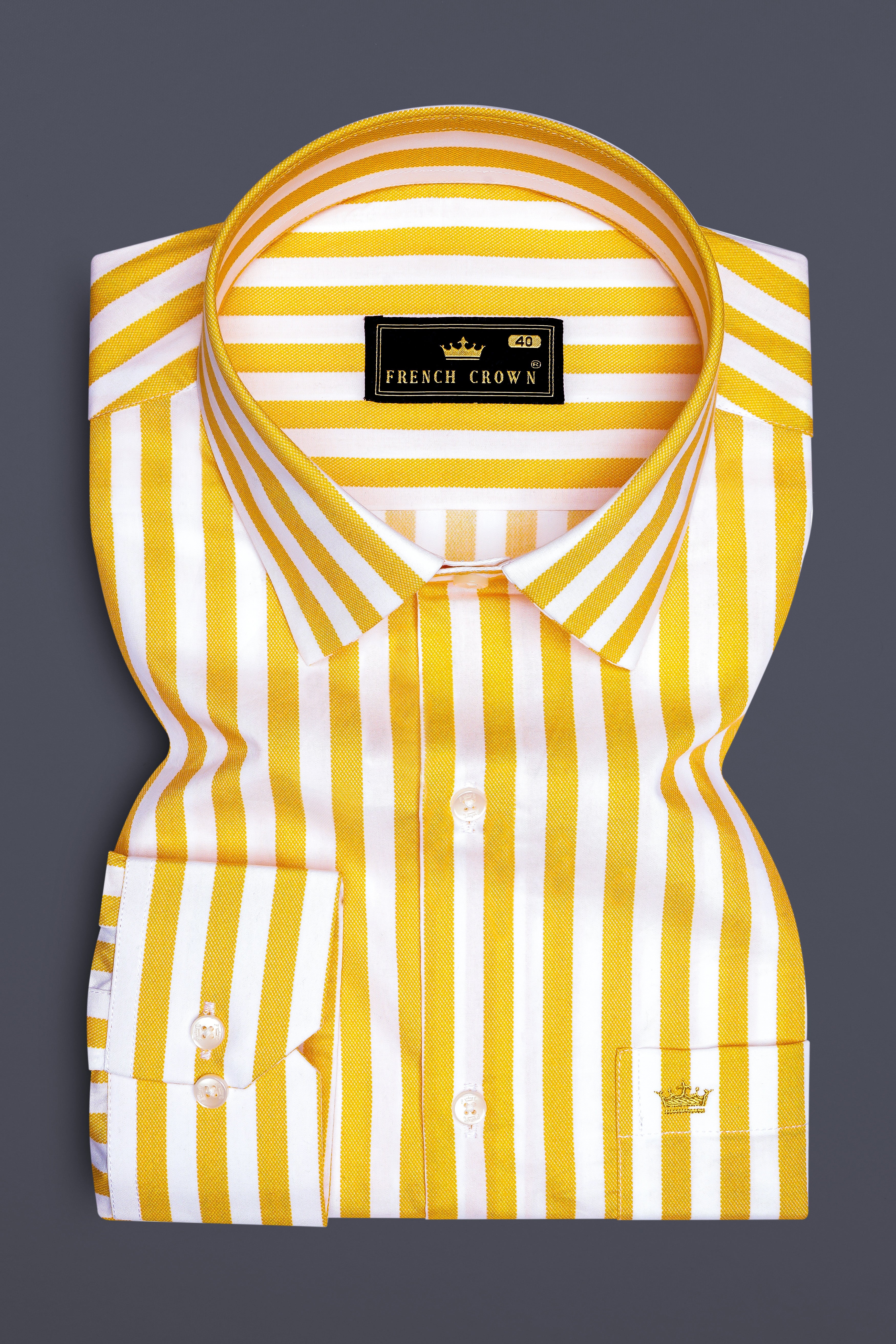 Clarivo-Mikado Yellow And Bright White Candy Striped Subtle Sheen Super Soft Premium Cotton Dress Shirt
