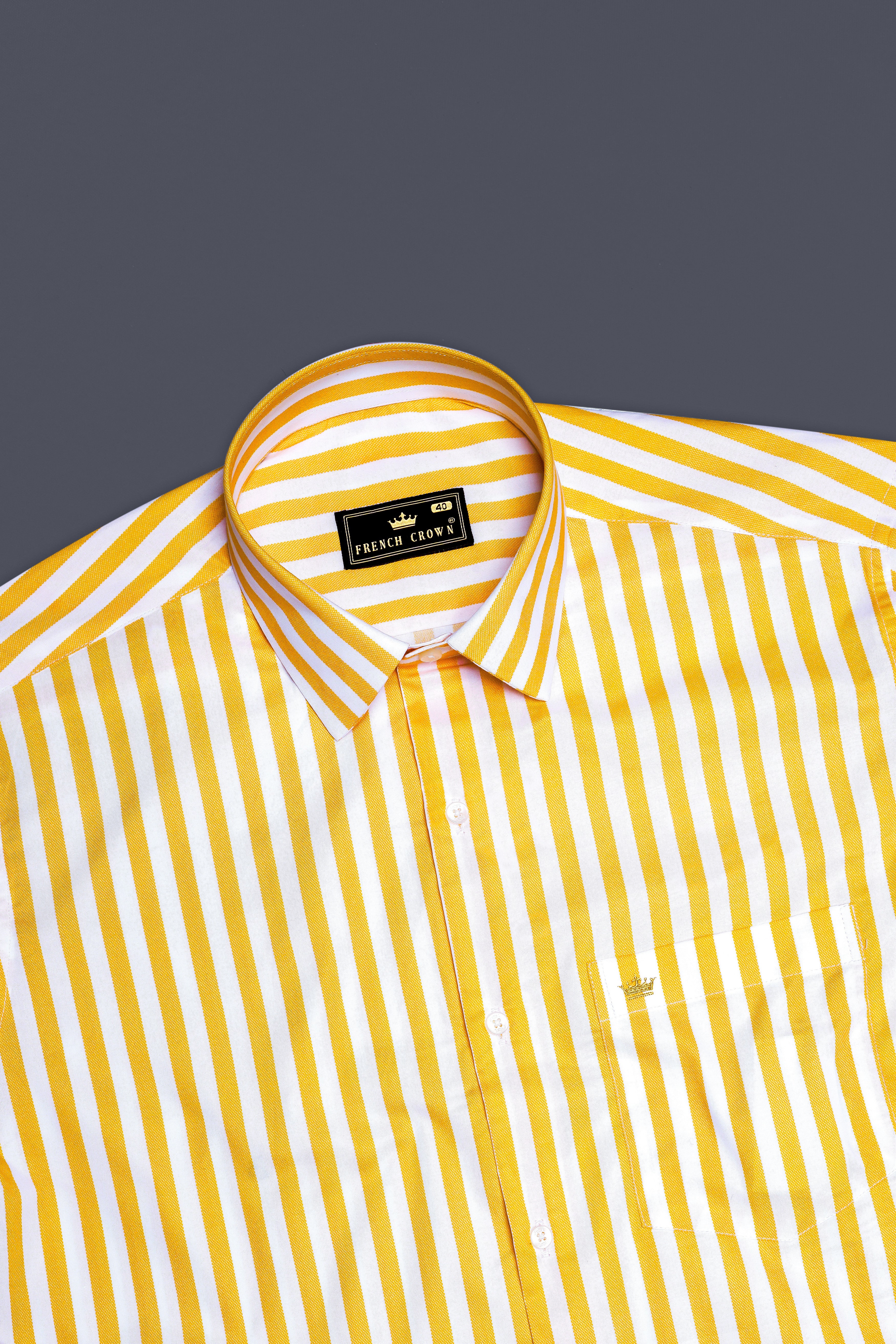 Clarivo-Mikado Yellow And Bright White Candy Striped Subtle Sheen Super Soft Premium Cotton Dress Shirt