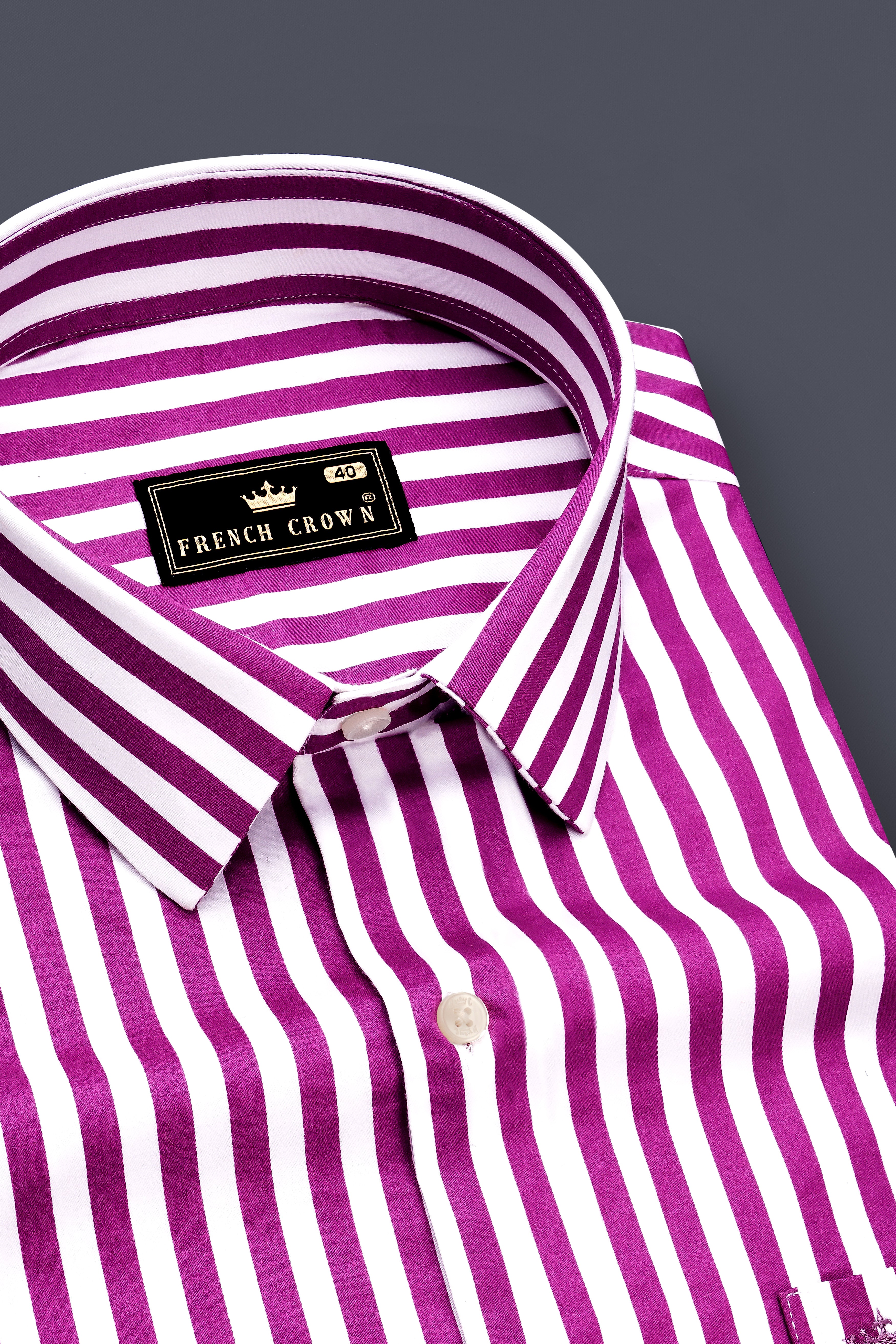Candrosa-Fuchsia Purple And Bright White Candy Striped Subtle Sheen Super Soft Premium Cotton Dress Shirt
