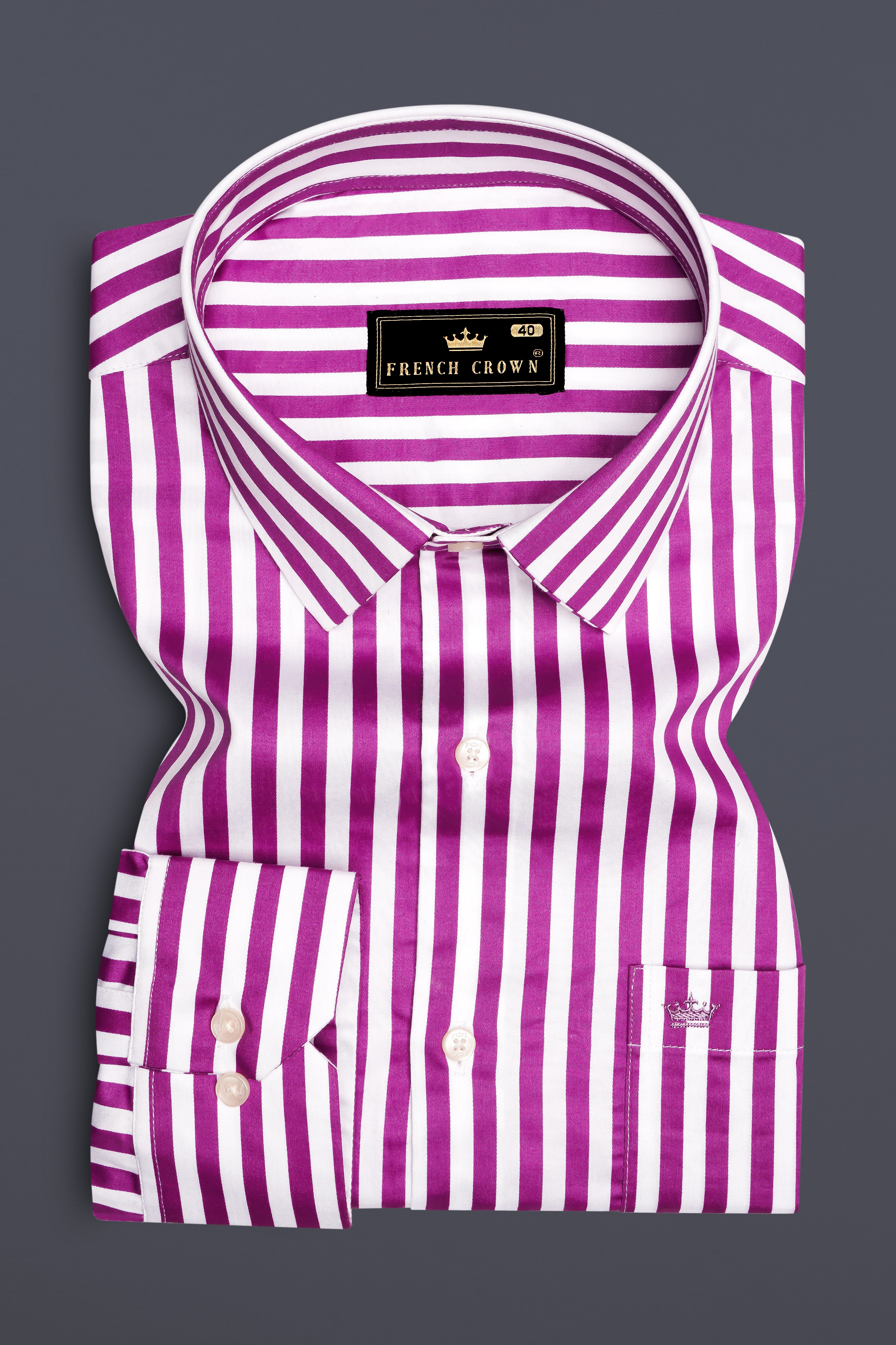 Candrosa-Fuchsia Purple And Bright White Candy Striped Subtle Sheen Super Soft Premium Cotton Dress Shirt