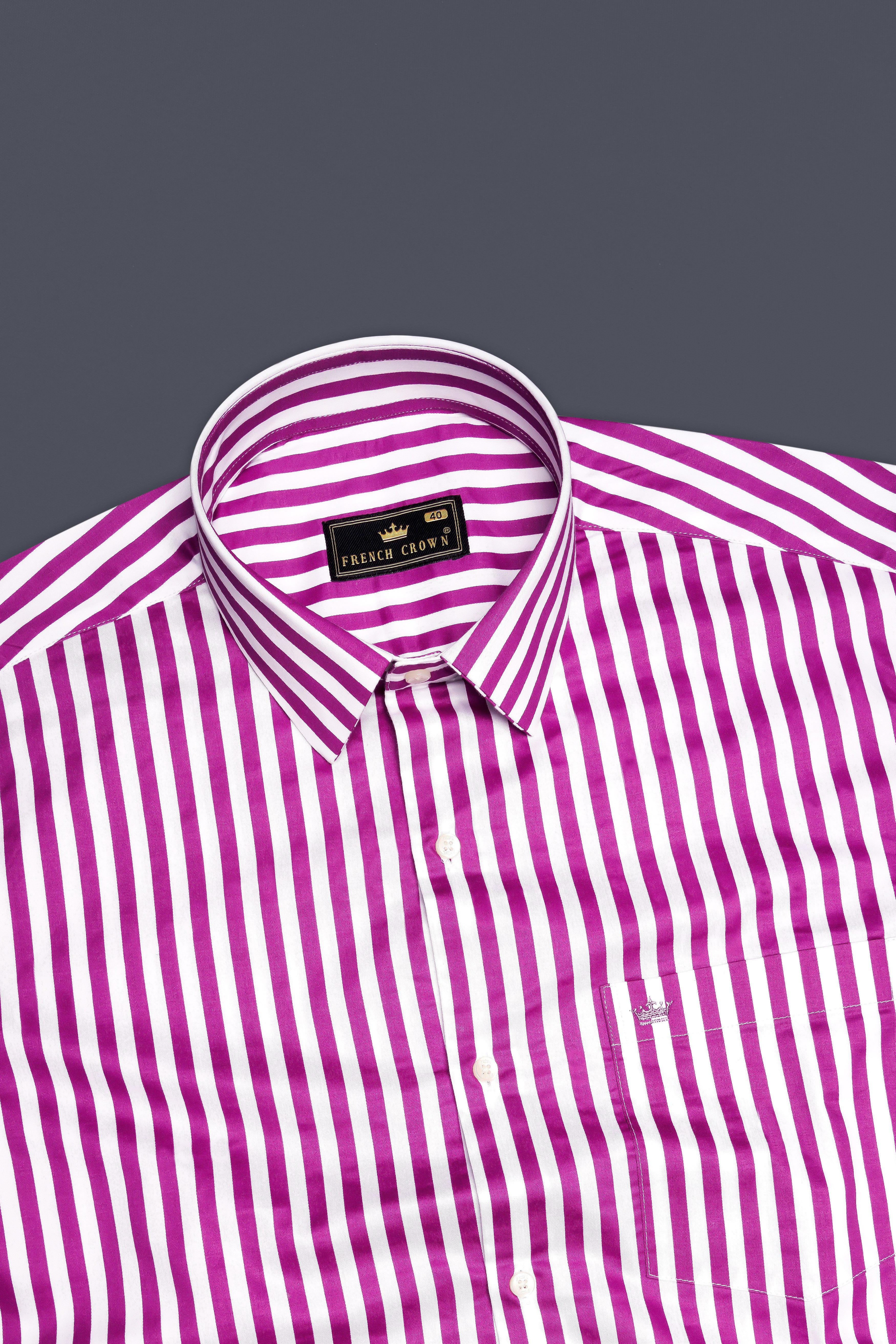 Candrosa-Fuchsia Purple And Bright White Candy Striped Subtle Sheen Super Soft Premium Cotton Dress Shirt
