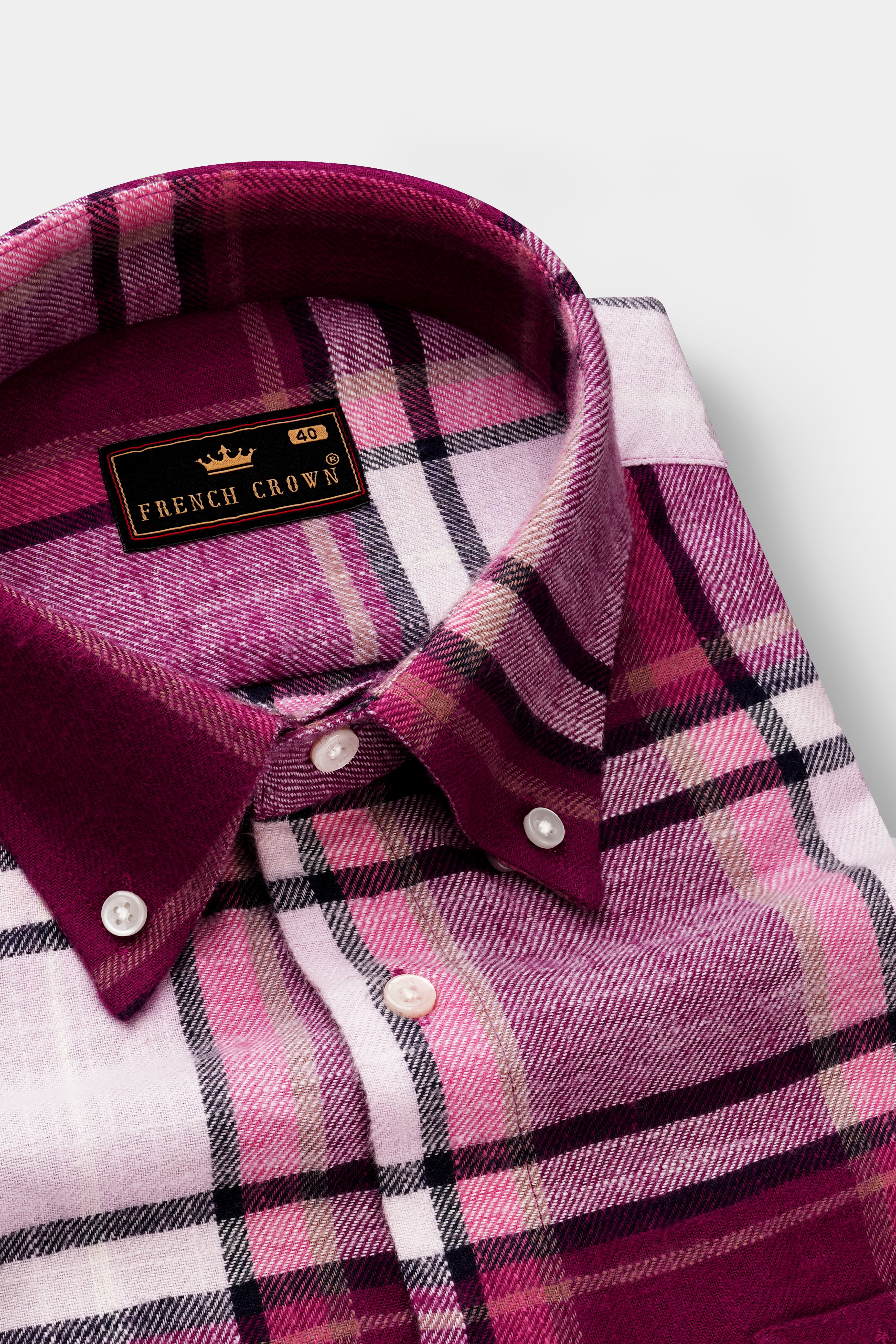 Plaivoro-Castro Pink And Bright White Plaid Flannel Premium Cotton Casual Shirt