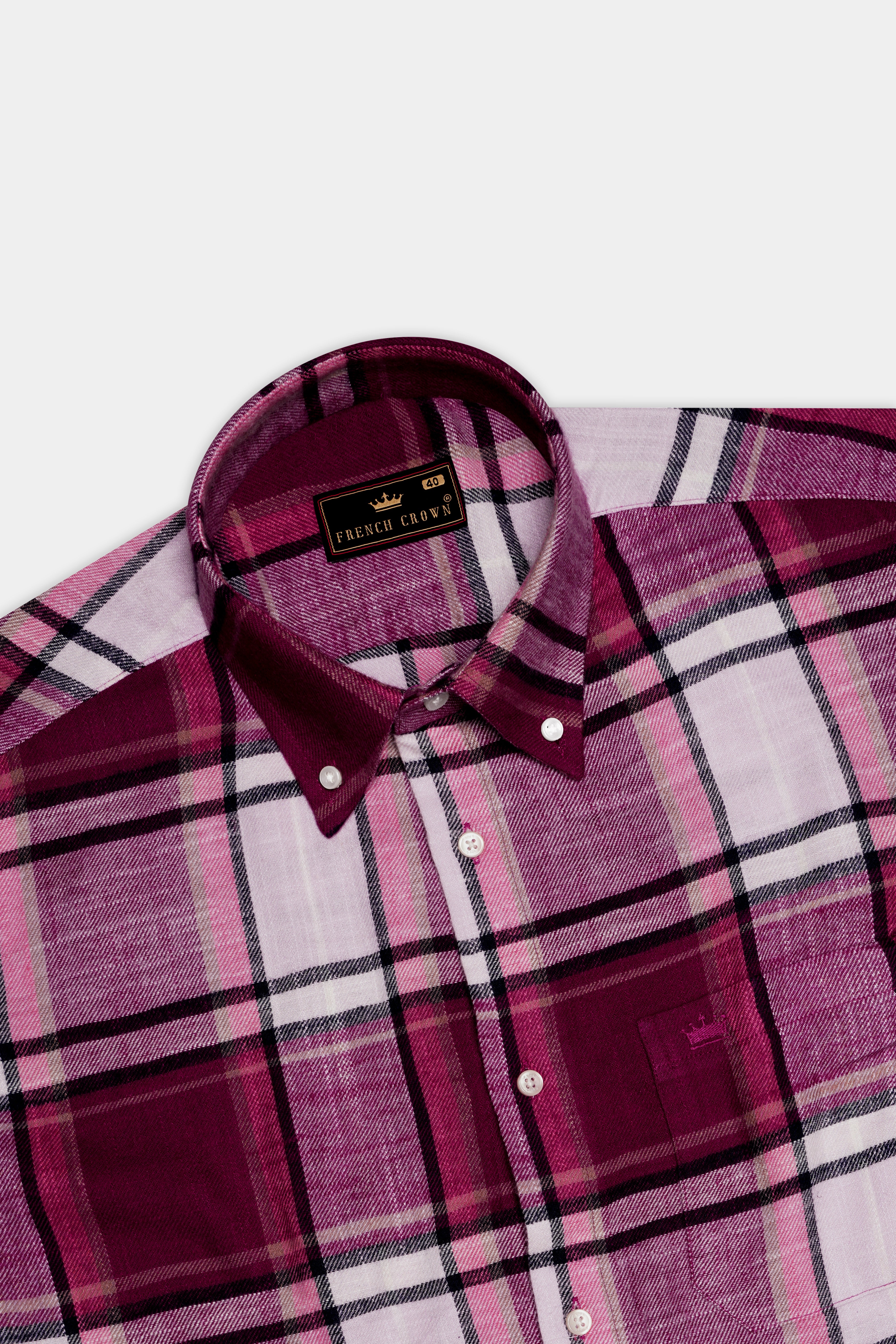 Plaivoro-Castro Pink And Bright White Plaid Flannel Premium Cotton Casual Shirt