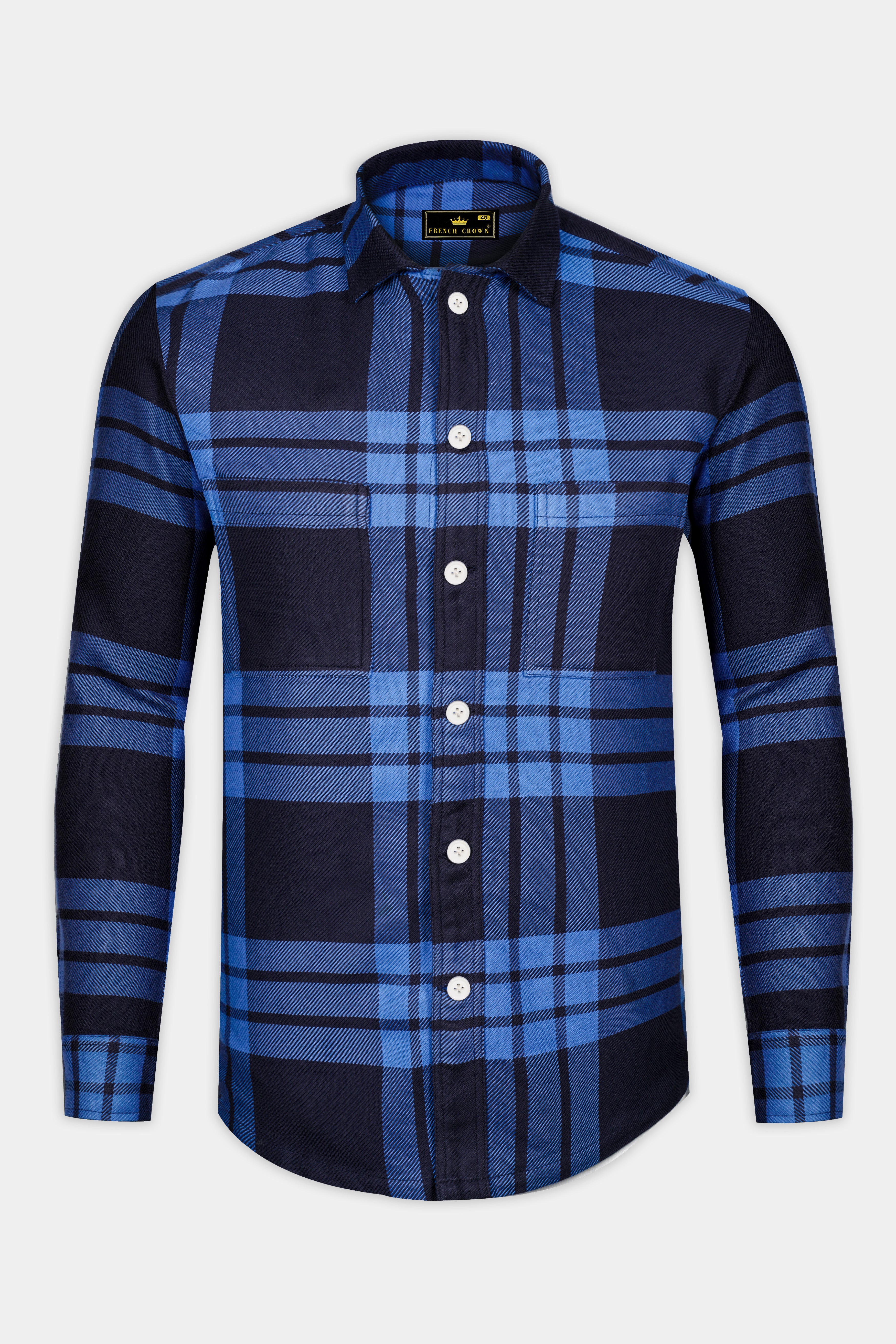 Ironoro-Glaucous Blue And Thunder Plaid Twill Heavyweight Designer Ovesrhirt/Shacket