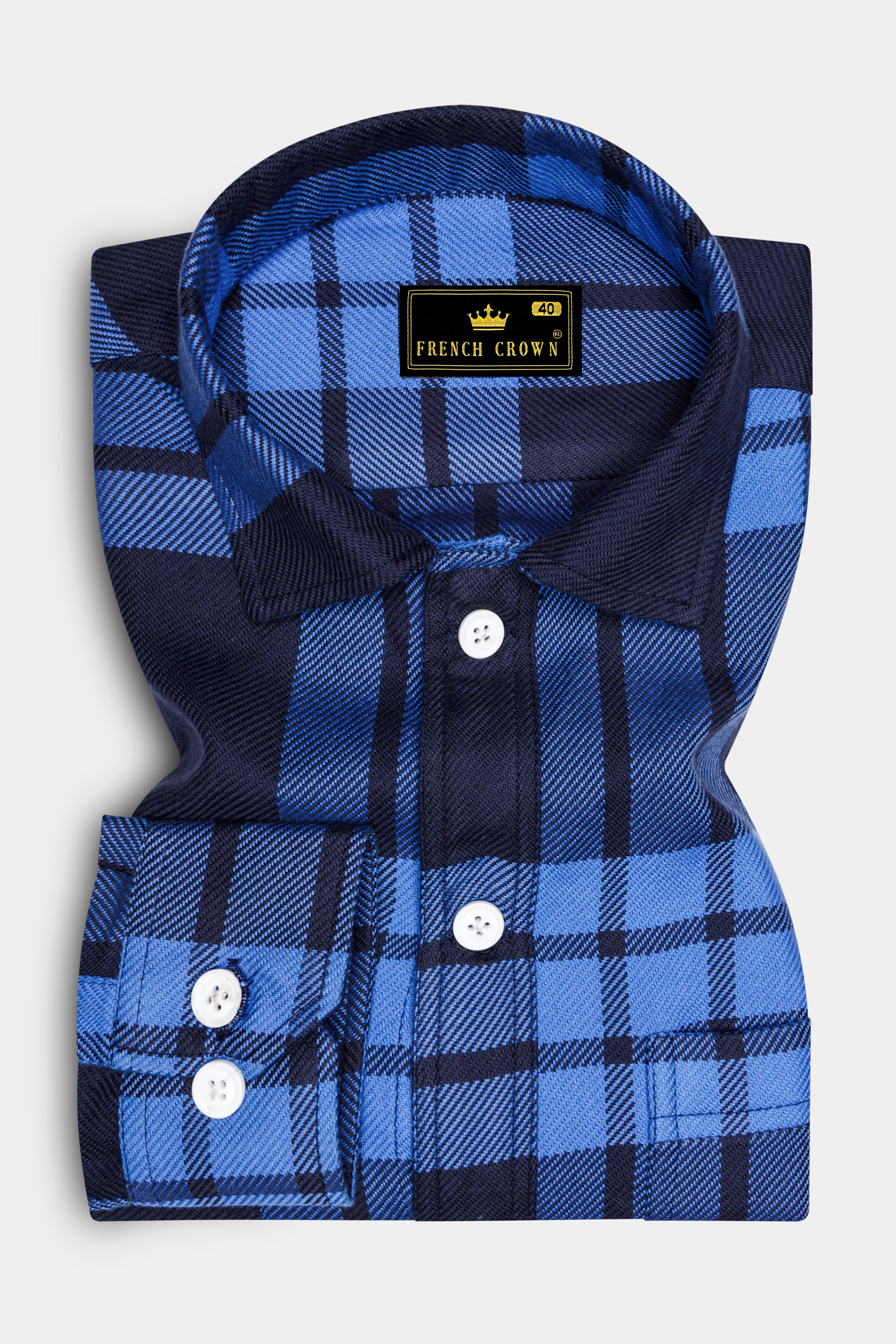 Ironoro-Glaucous Blue And Thunder Plaid Twill Heavyweight Designer Ovesrhirt/Shacket