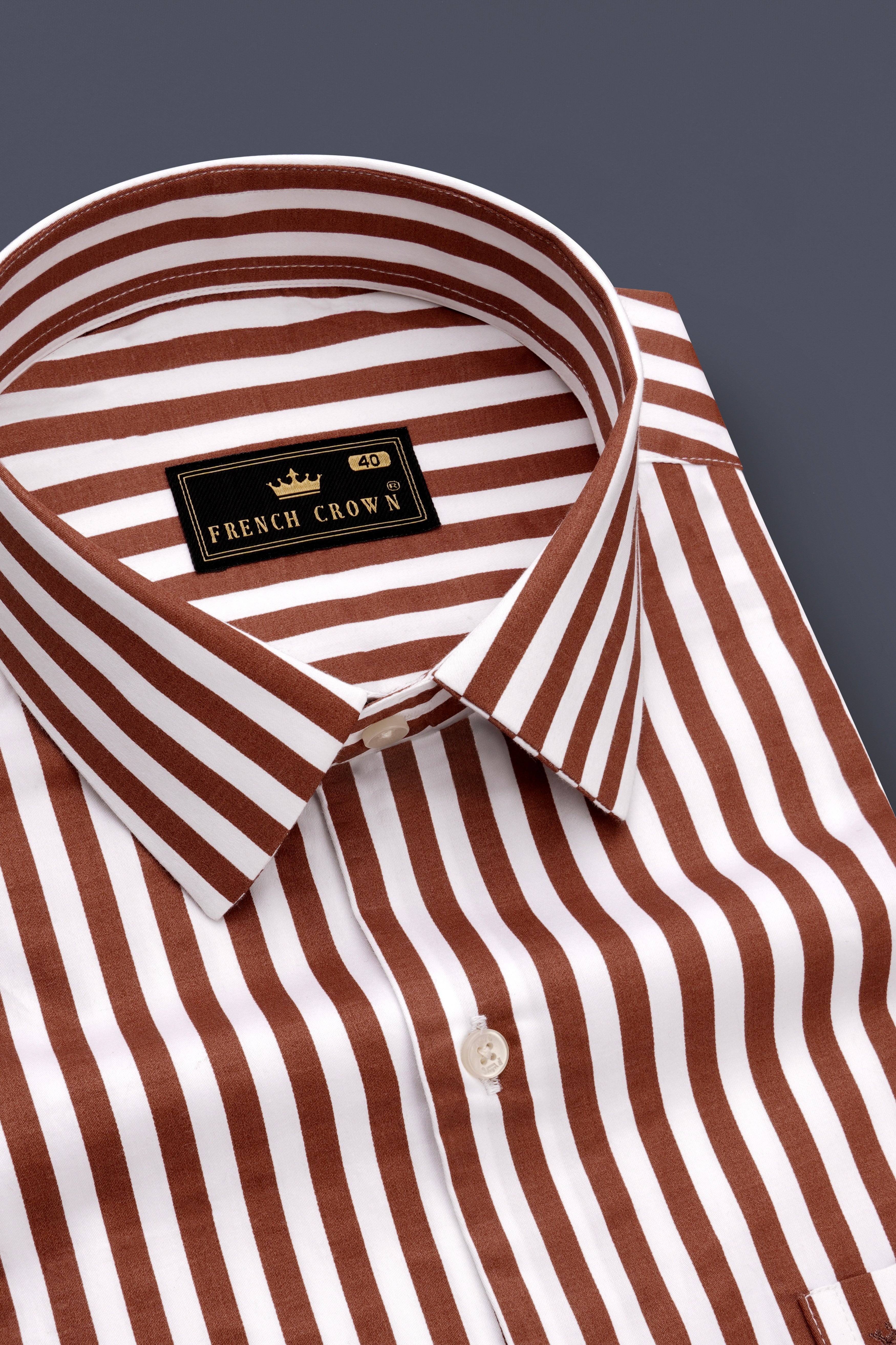 Brunoro-Ironstone Brown And Bright White Candy Striped Subtle Sheen Super Soft Premium Cotton Dress Shirt
