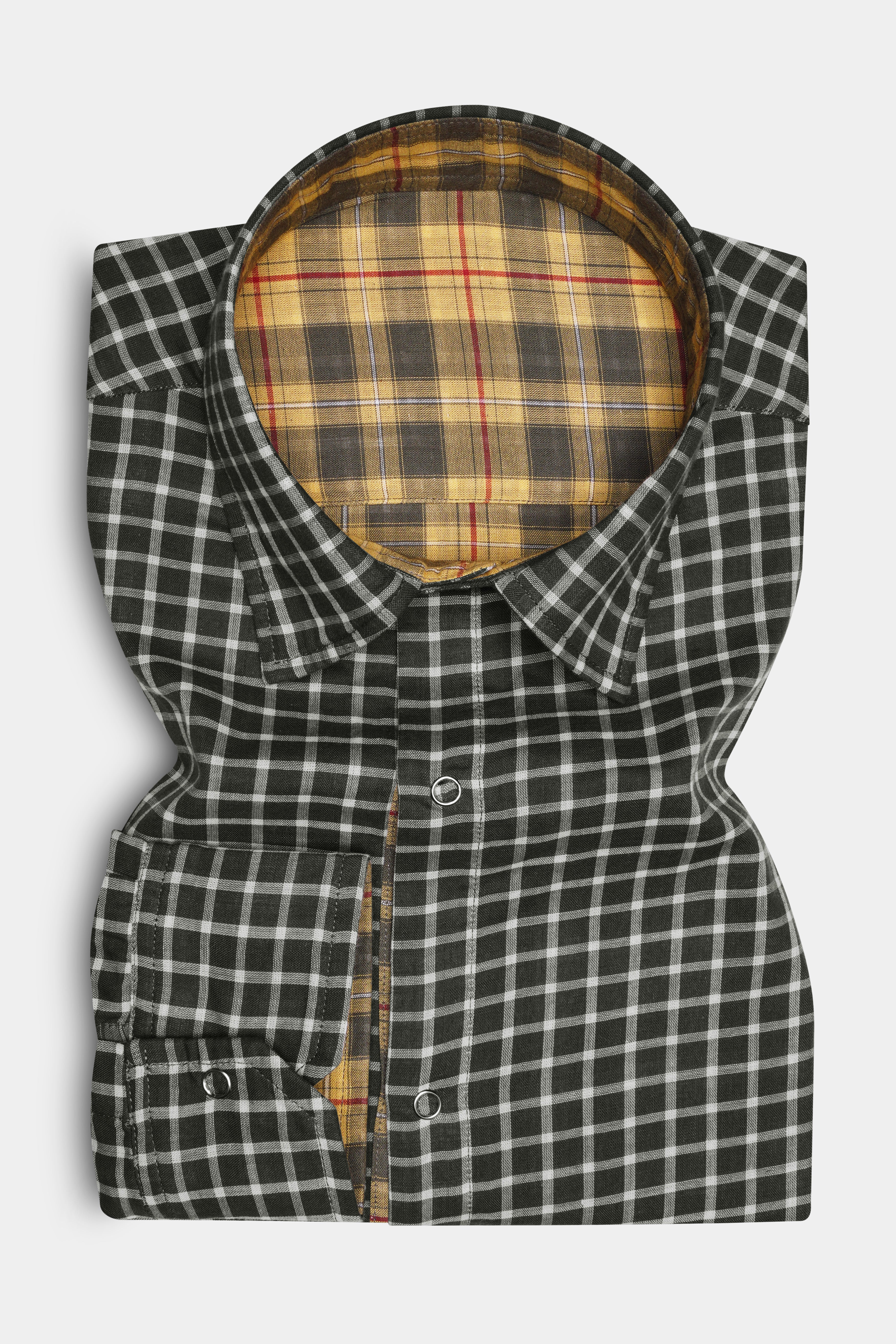 Revoro-Saffron Yellow And Zeus Green Premium Giza Cotton Reversible Shirt