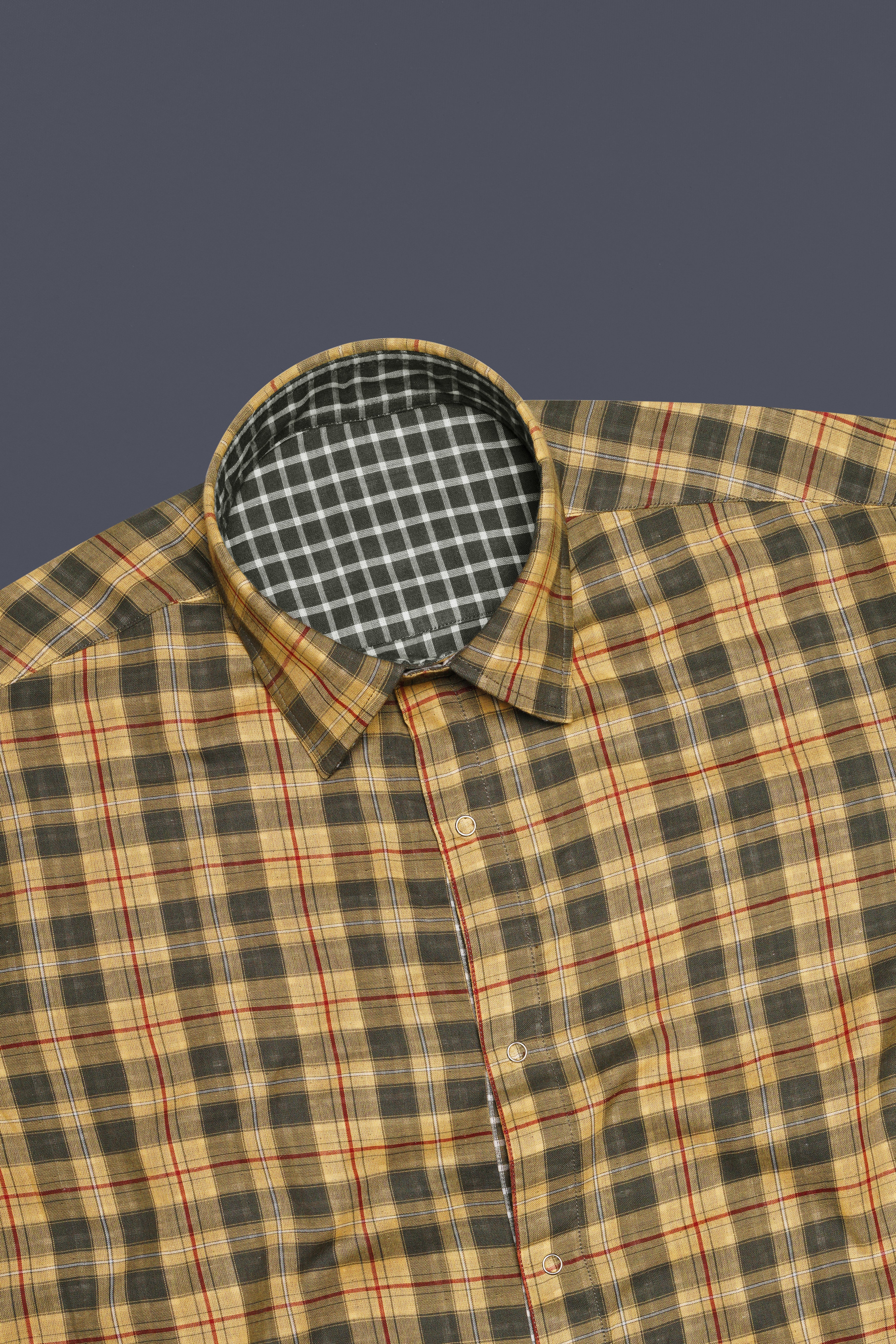 Revoro-Saffron Yellow And Zeus Green Premium Giza Cotton Reversible Shirt