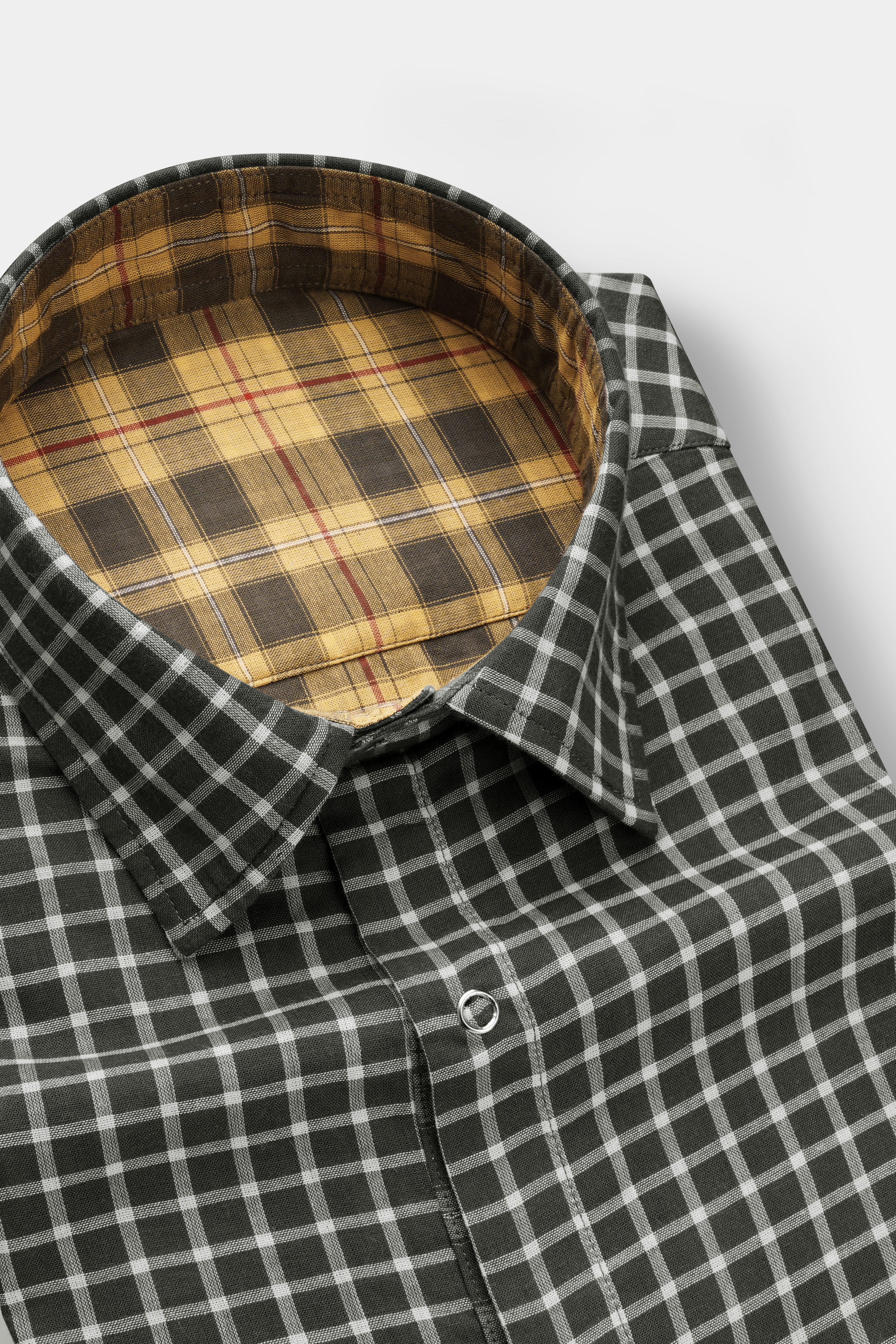 Revoro-Saffron Yellow And Zeus Green Premium Giza Cotton Reversible Shirt