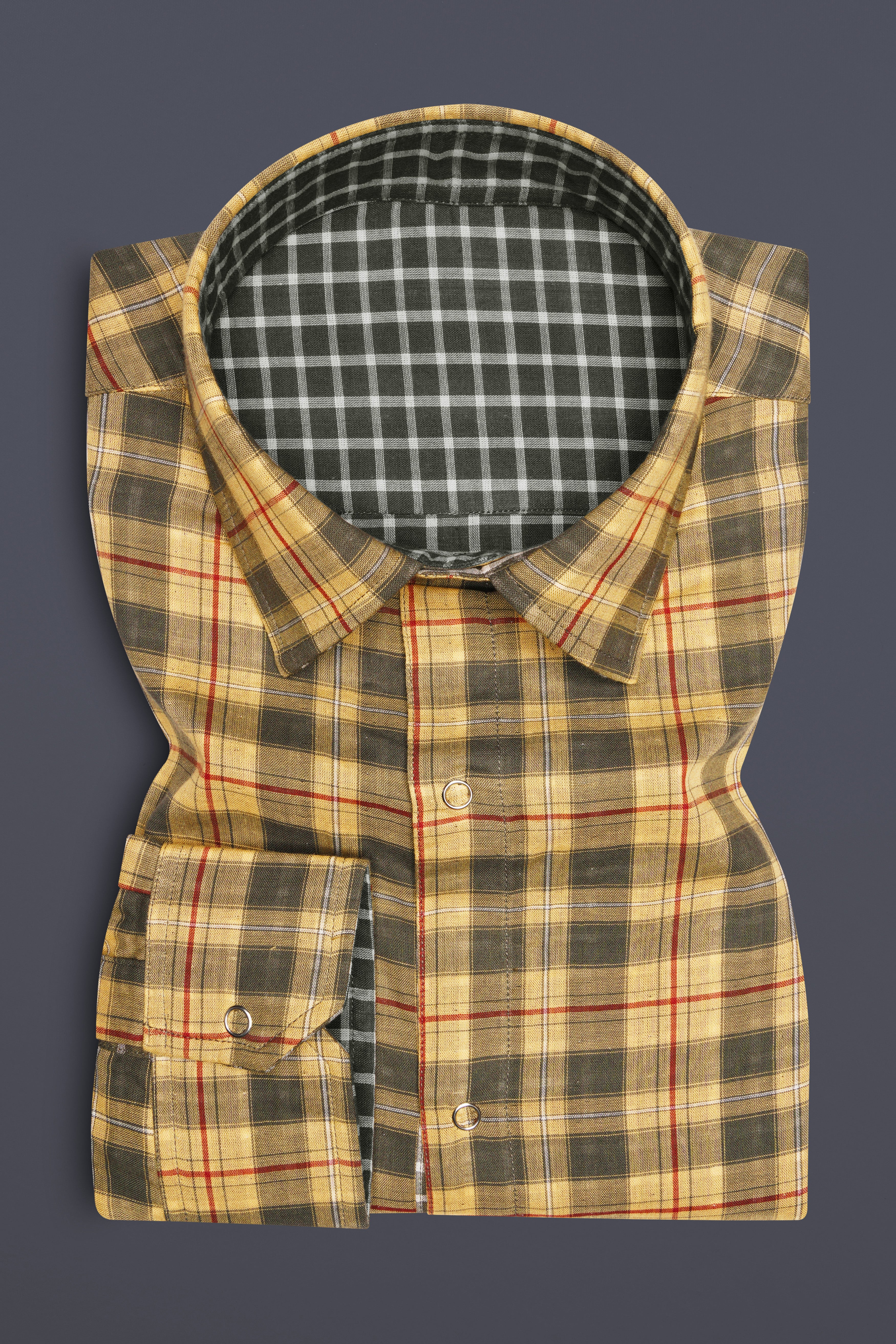 Revoro-Saffron Yellow And Zeus Green Premium Giza Cotton Reversible Shirt