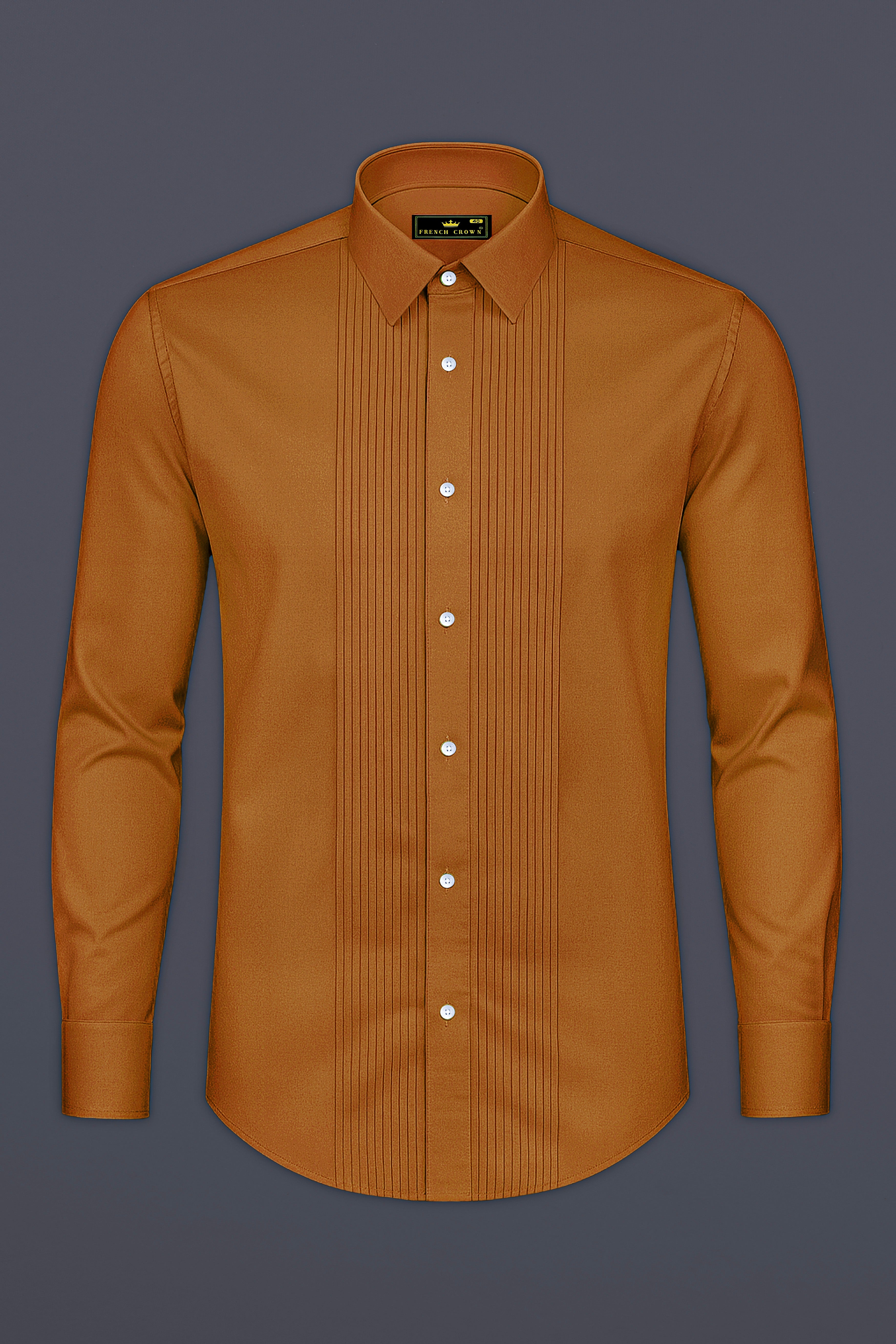 Lustran-Sienna Brown Subtle Sheen Super Soft Premium Cotton Tuxedo Shirt