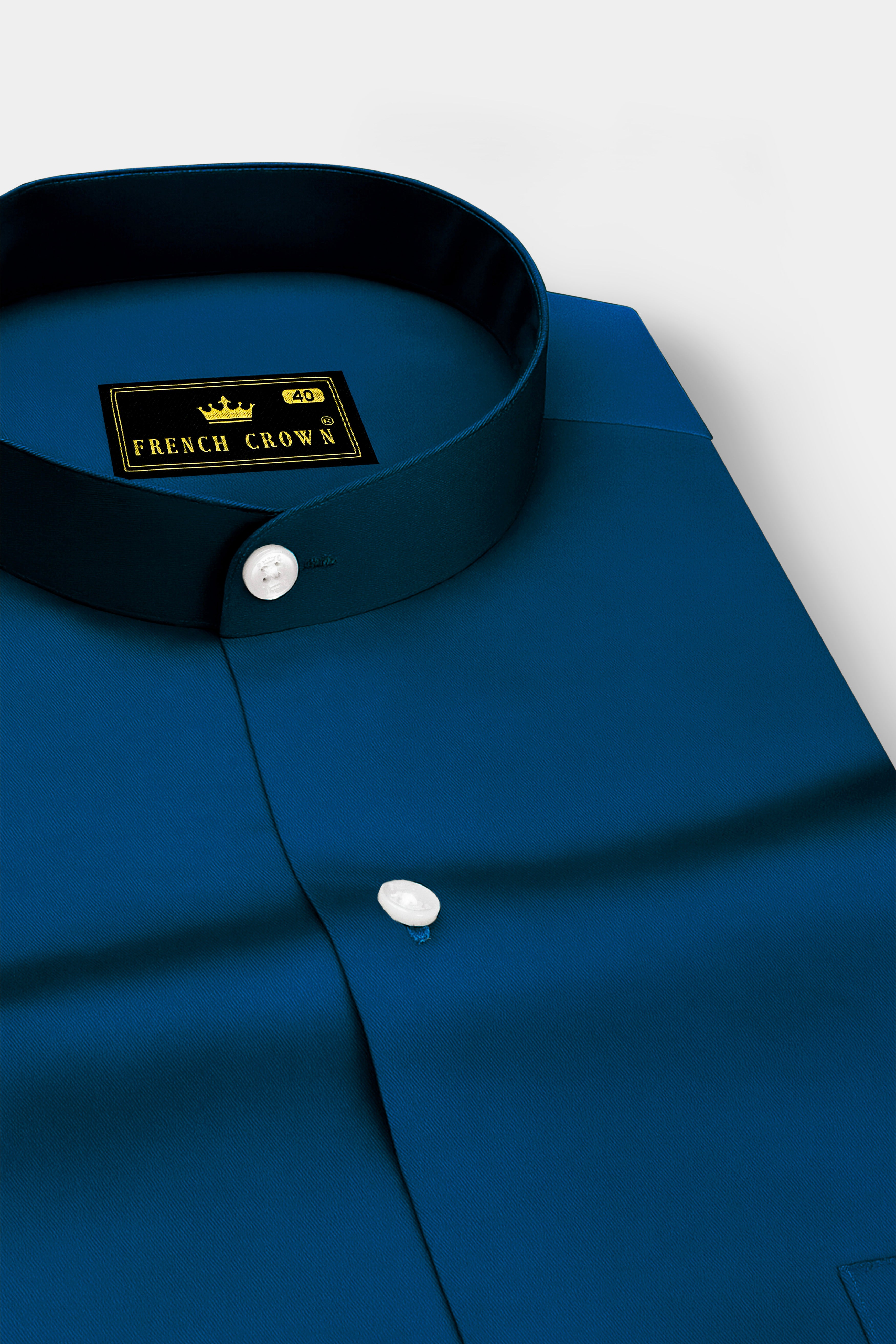 Aureblu-Prussian Blue Subtle Sheen Super Soft Premium Cotton Mandarin Shirt