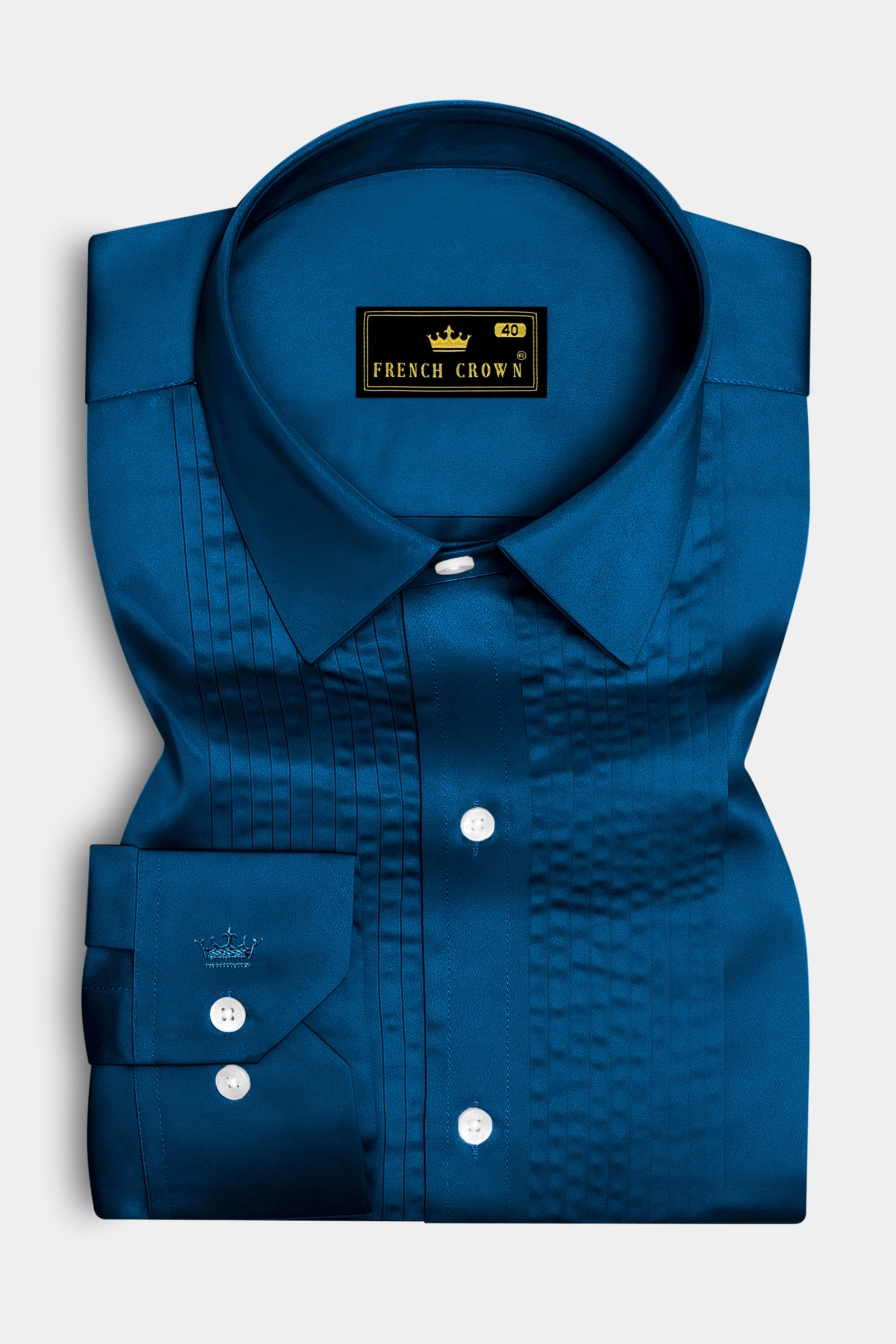 Aureblu-Prussian Blue Subtle Sheen Super Soft Premium Cotton Tuxedo Shirt