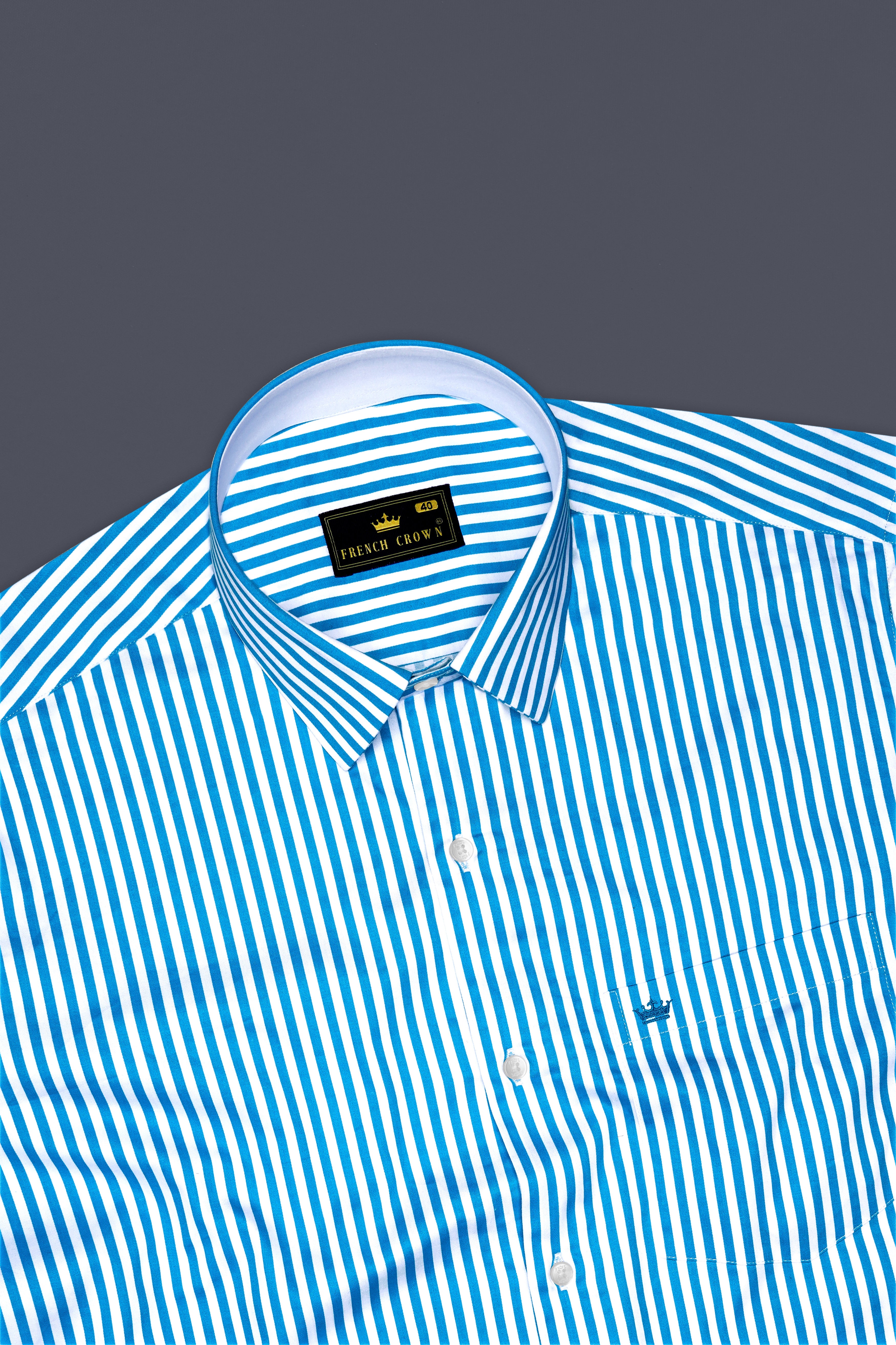 Aureline-Cerulean Blue And Bright White Candy Striped Super Soft Premium Cotton Dress Shirt