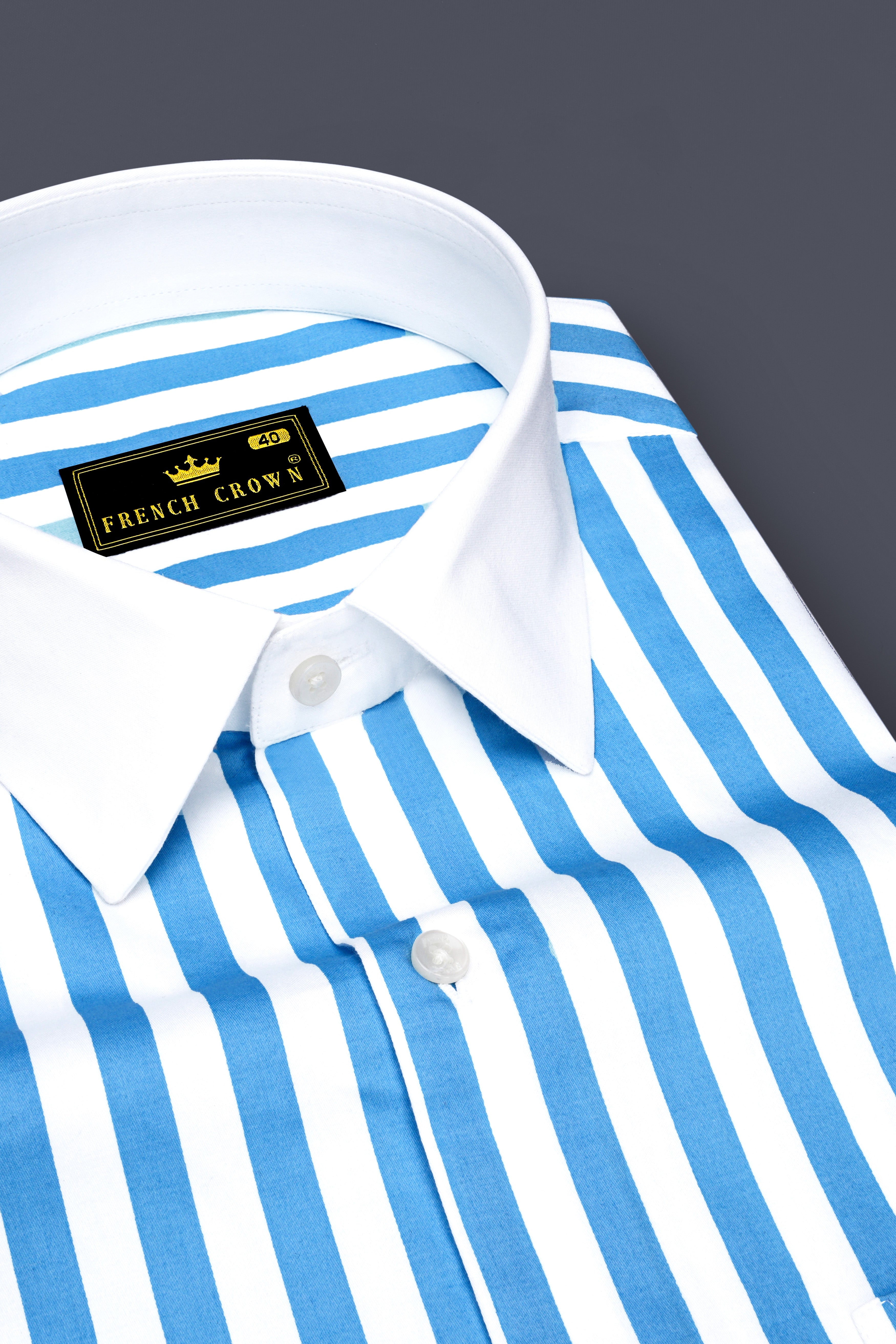 Aurecel-Celestial Blue And Bright White Awning Striped Super Soft Premium Cotton Formal White Cuff Collar Shirt