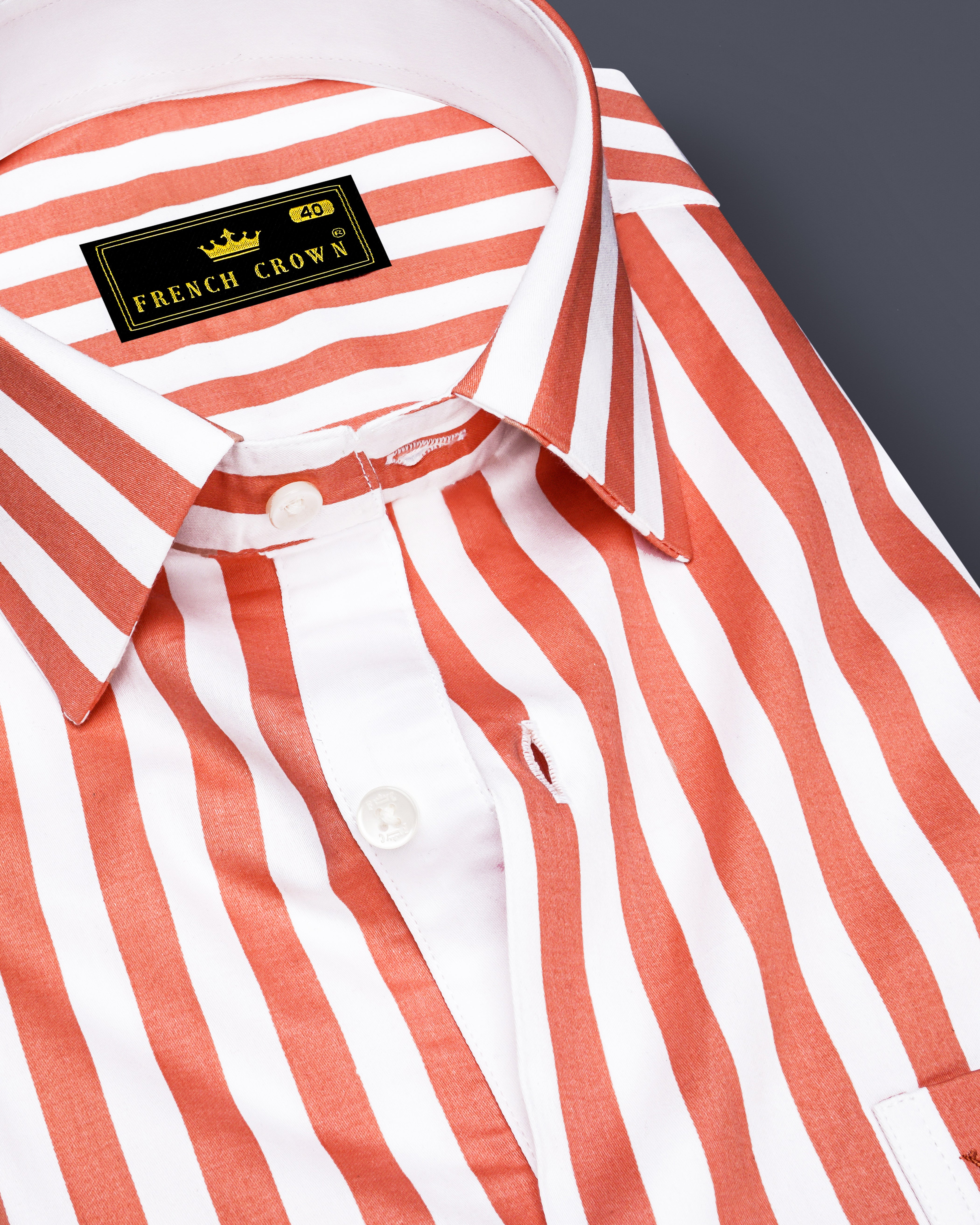 Strivaro-Apricot Peach And Bright White Awning Striped Super Soft Premium Cotton Dress Shirt