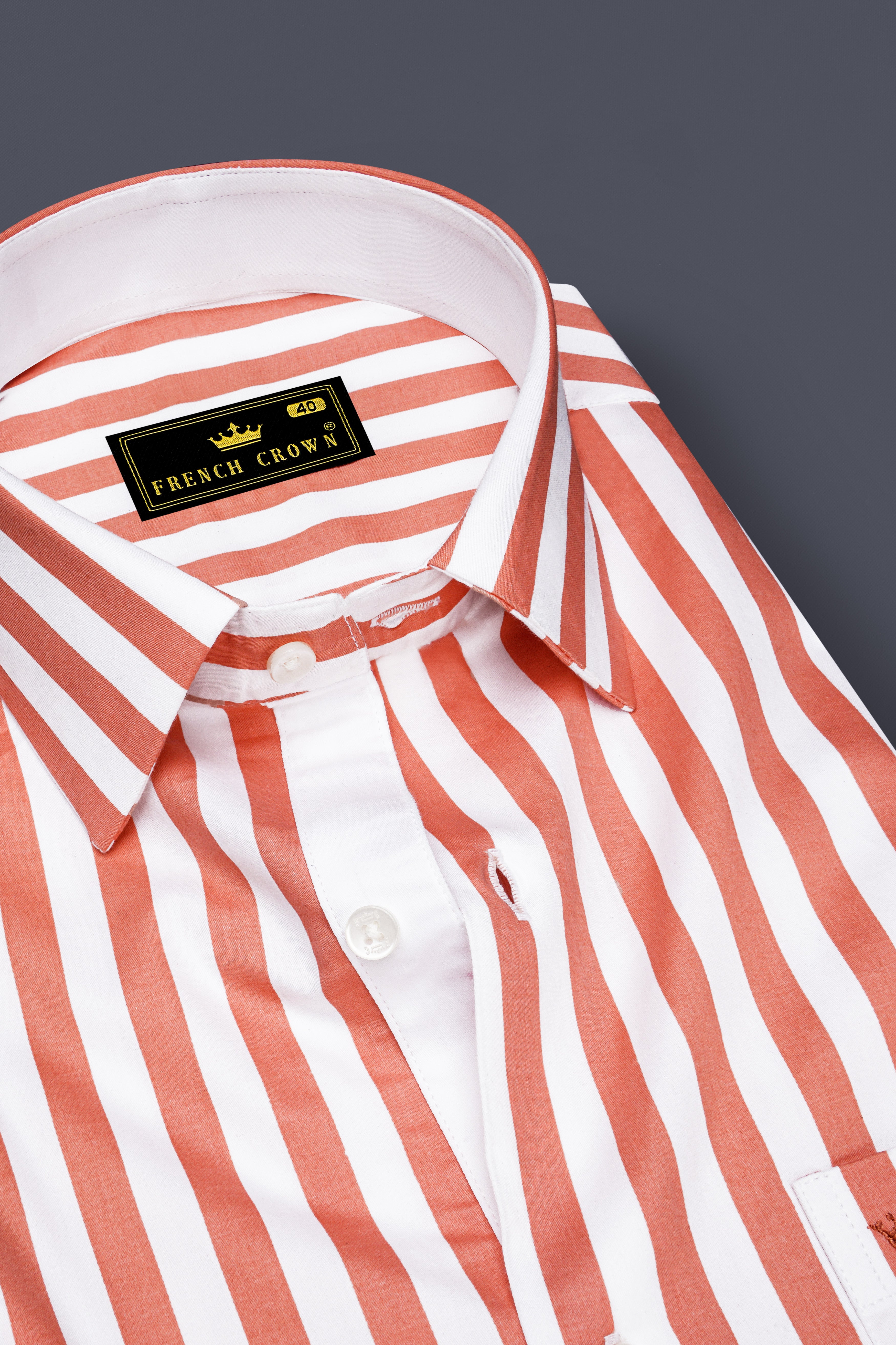 Strivaro-Apricot Peach And Bright White Awning Striped Super Soft Premium Cotton Dress Shirt