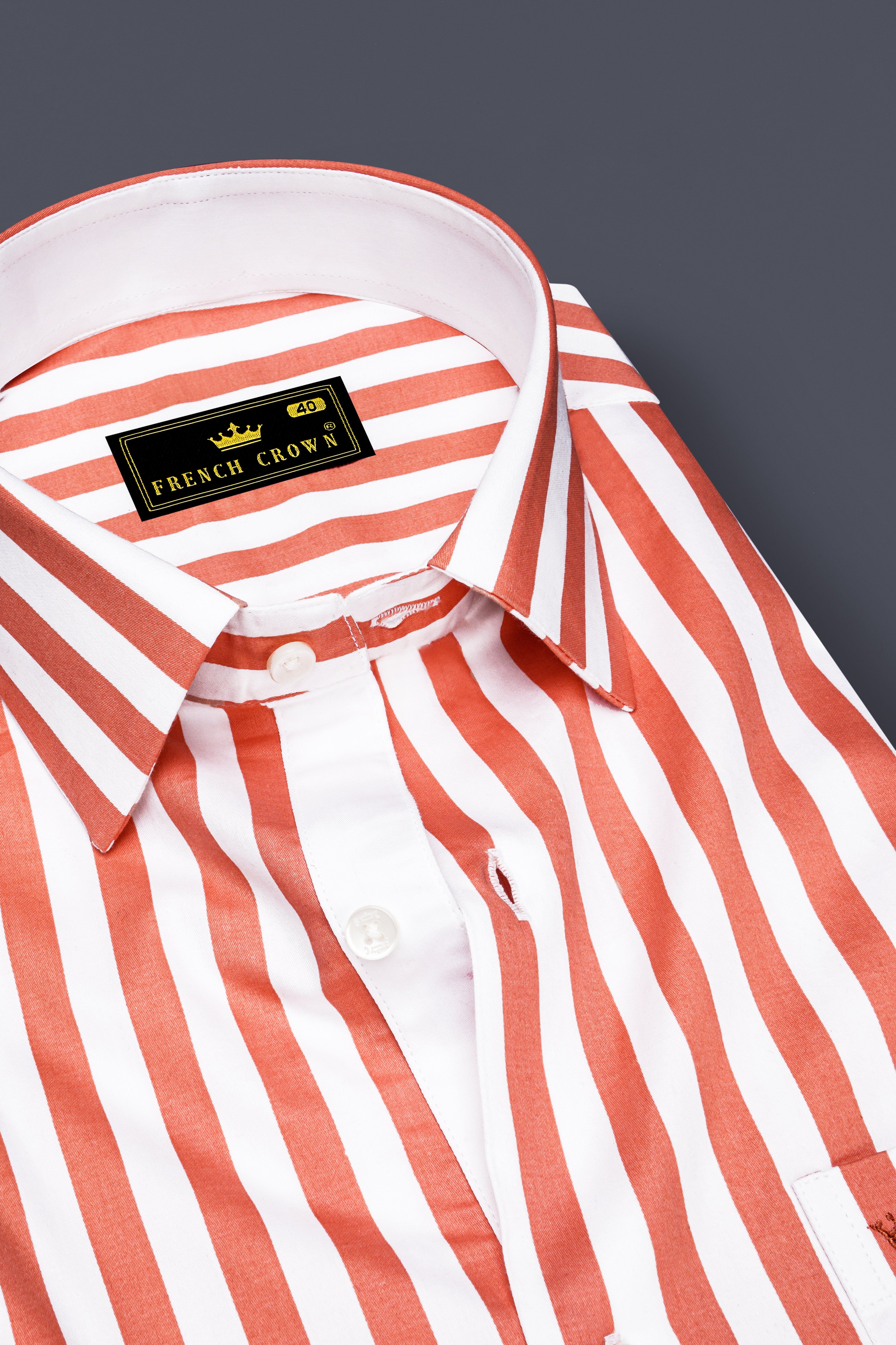 Strivaro-Apricot Peach And Bright White Awning Striped Super Soft Premium Cotton Dress Shirt
