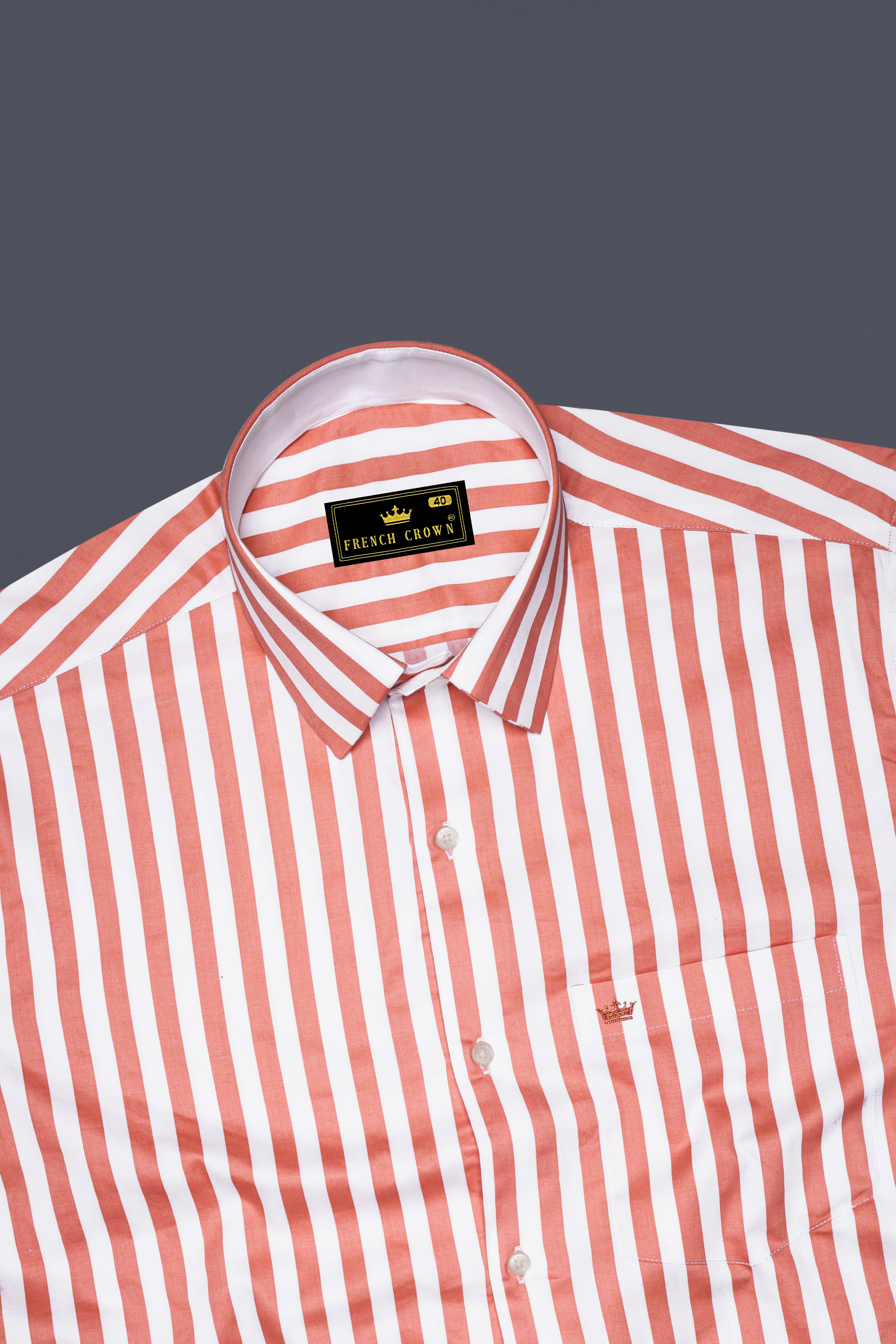 Strivaro-Apricot Peach And Bright White Awning Striped Super Soft Premium Cotton Dress Shirt