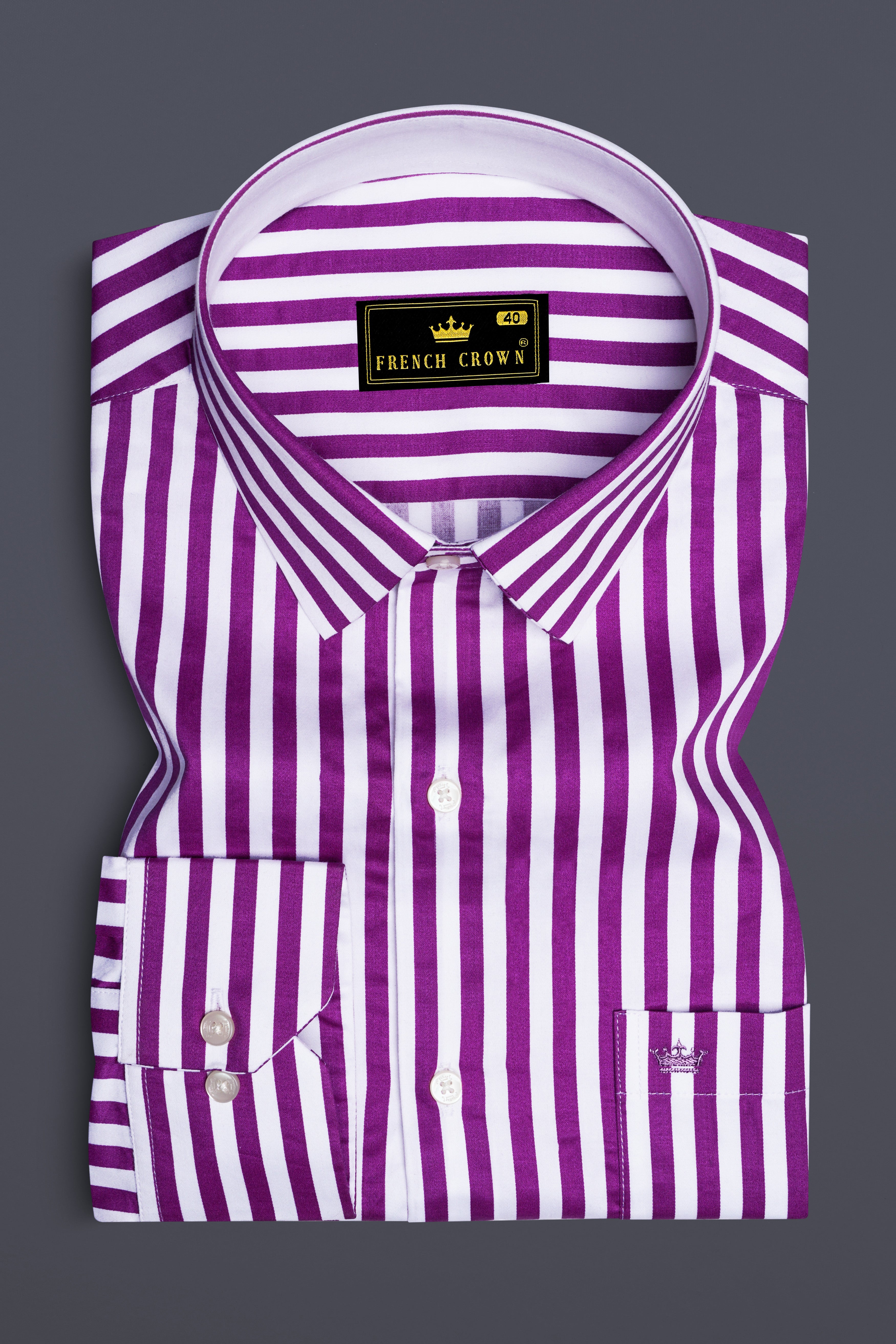 Candrosa-Fuchsia Purple And Bright White Candy Striped Super Soft Premium Cotton Dress Shirt