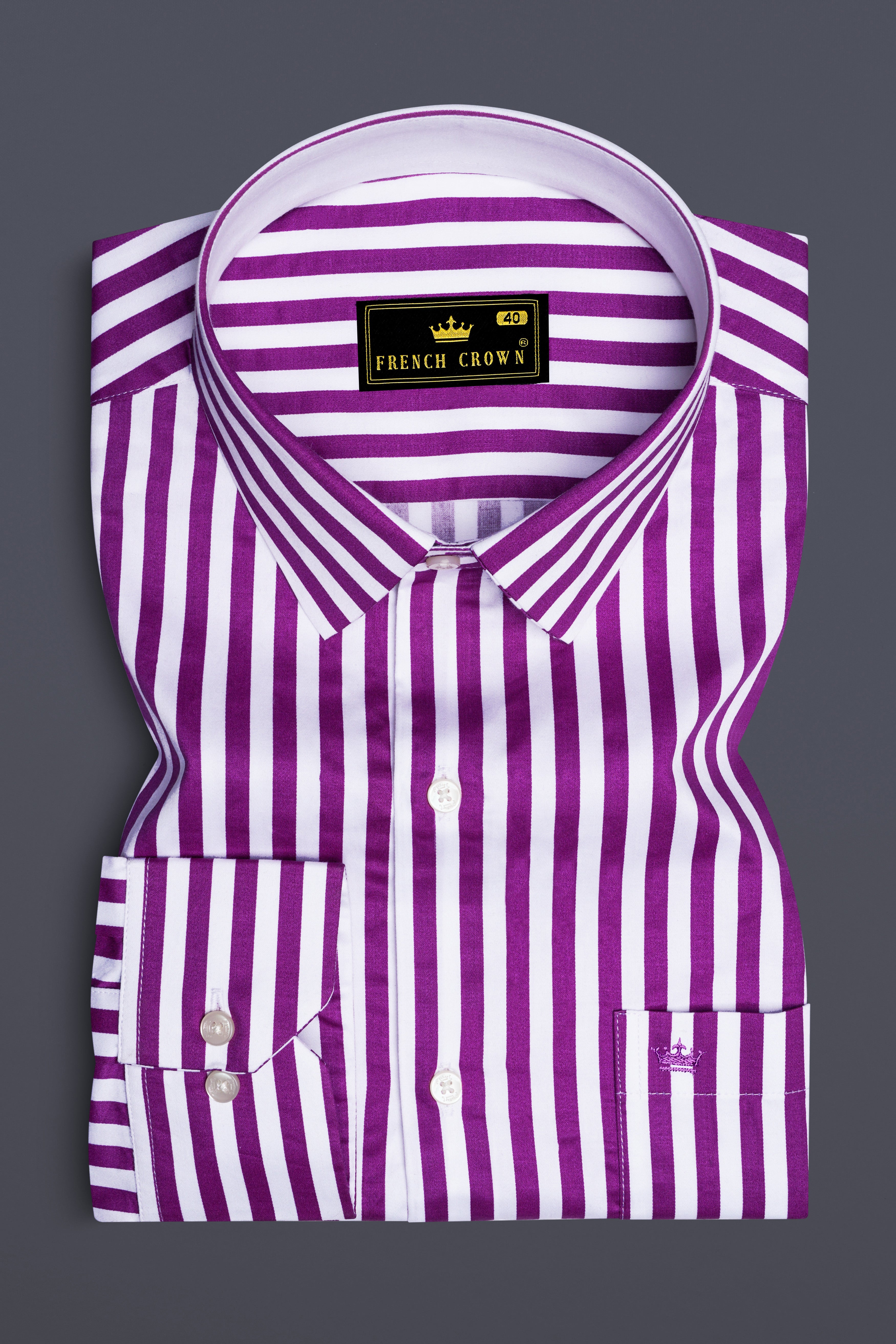 Candrosa-Fuchsia Purple And Bright White Candy Striped Super Soft Premium Cotton Dress Shirt