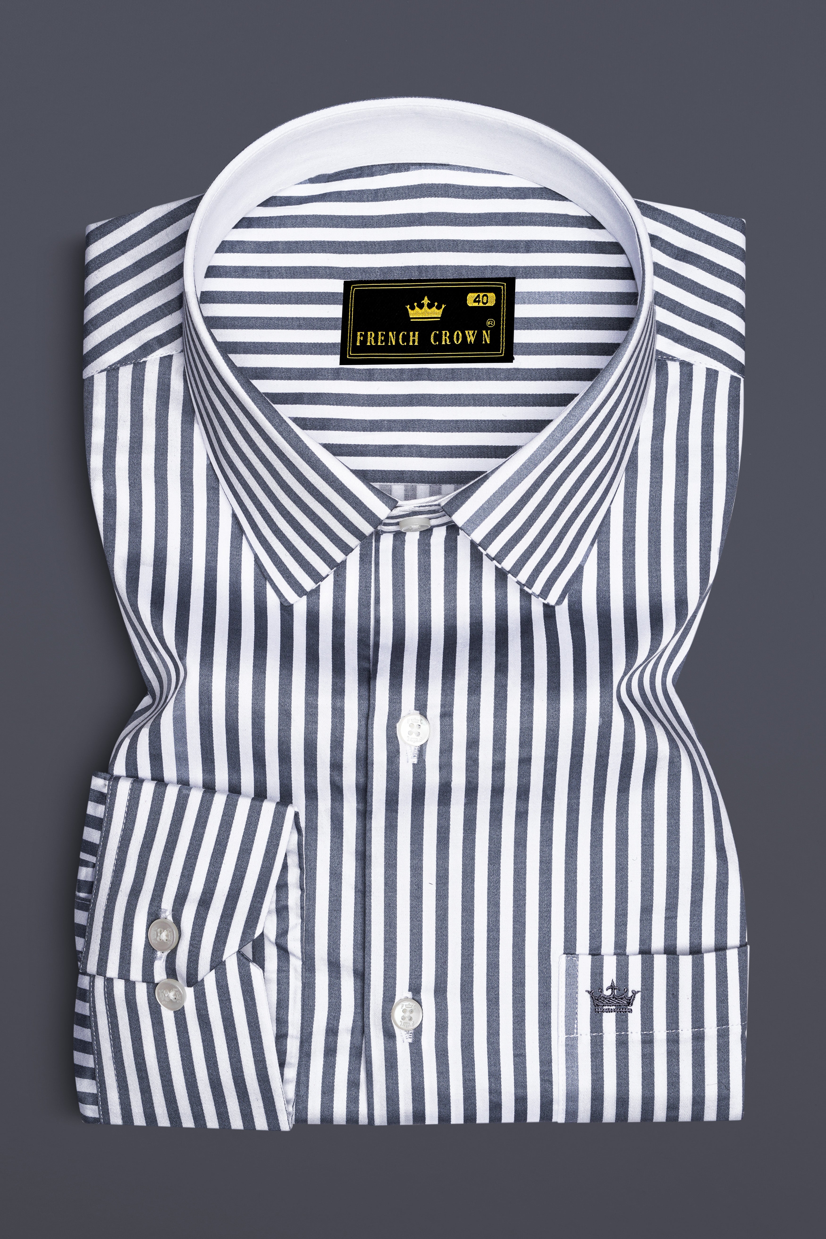 Cinerra-Amethyst Gray And Bright White Candy Striped Super Soft Premium Cotton Dress Shirt
