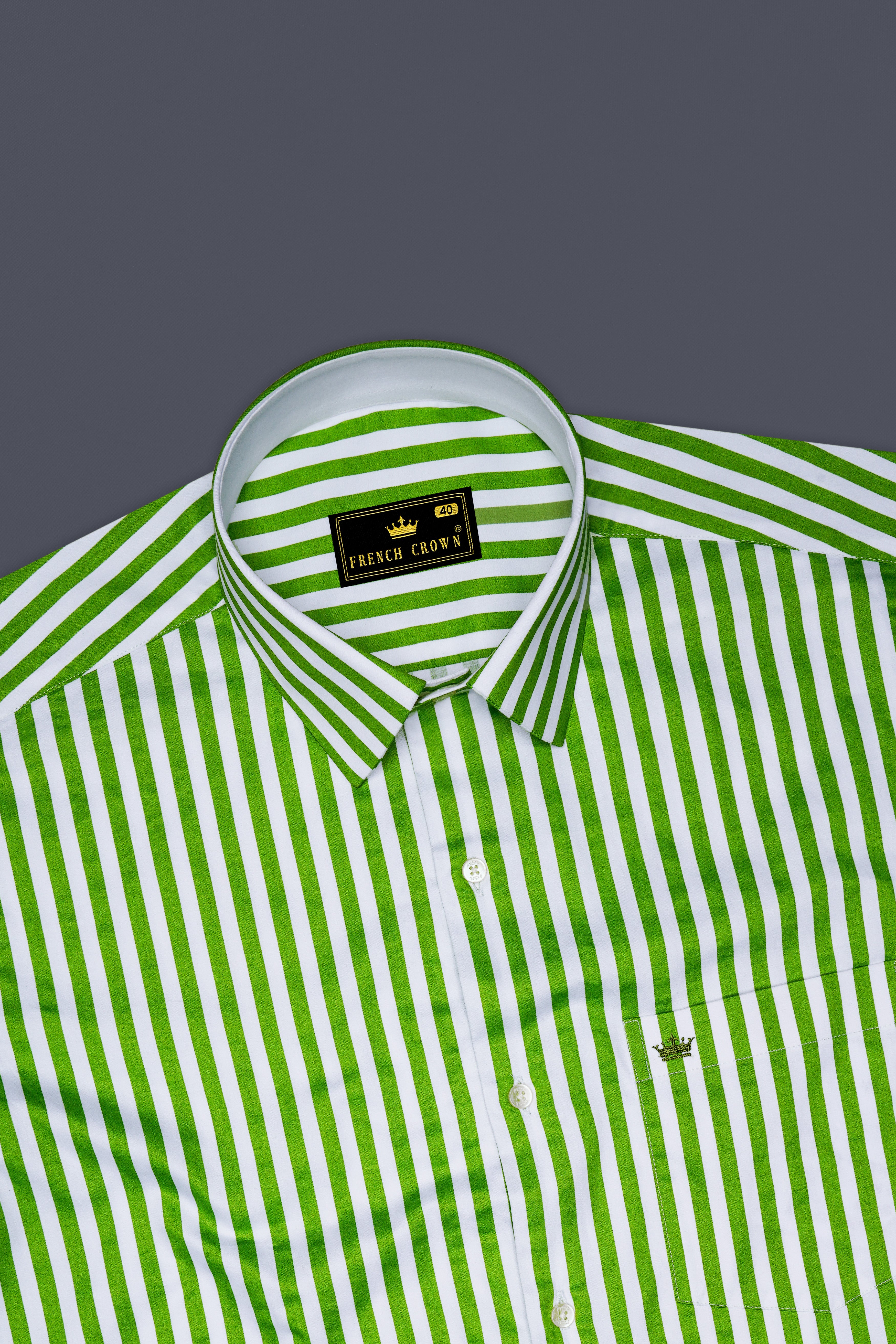 Lustrivon-Citrus Green And Bright White Candy Striped Super Soft Premium Cotton Dress Shirt