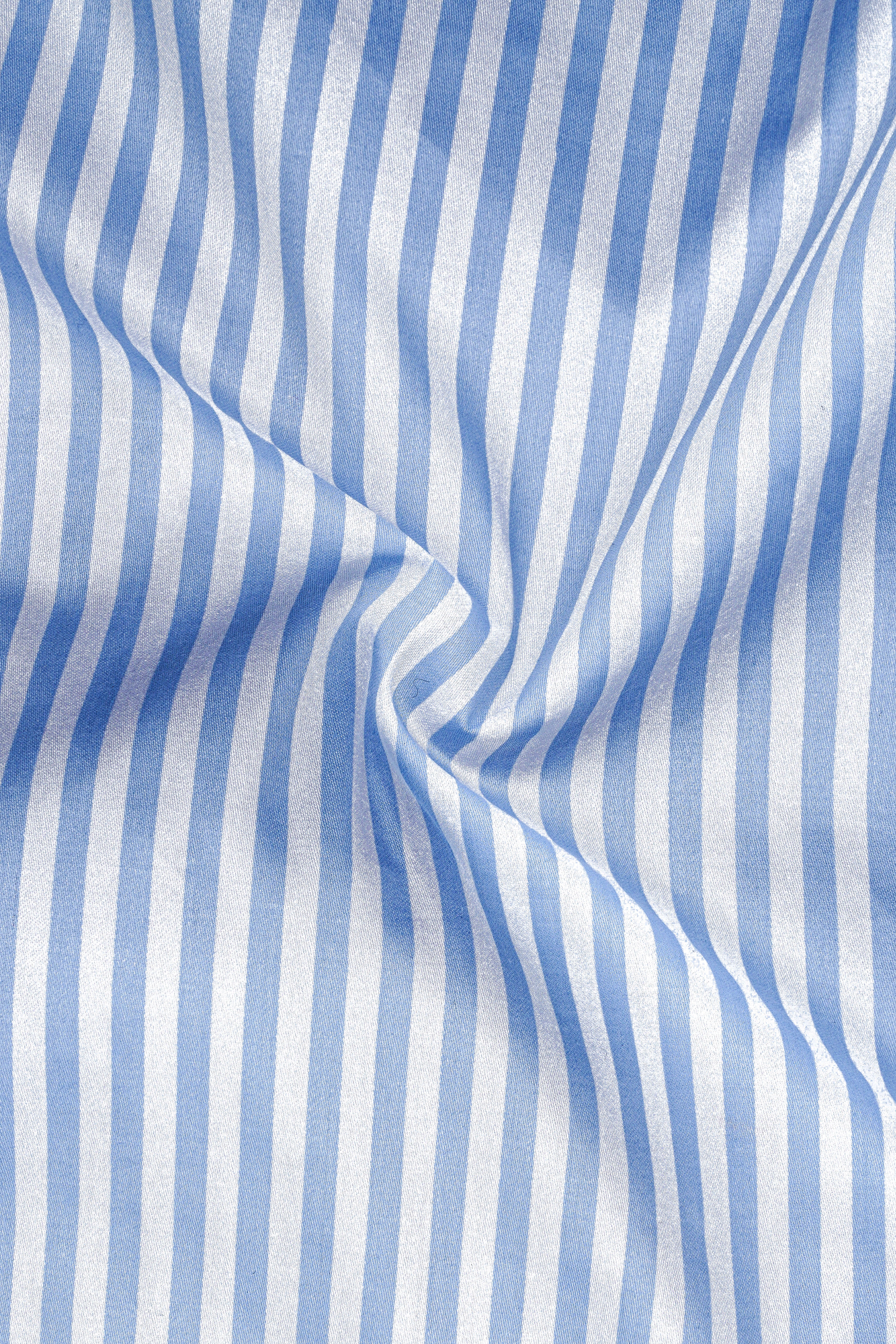 Ceruloro-Glacier Blue And Bright White Candy Striped Subtle Sheen Super Soft Premium Cotton Dress Shirt
