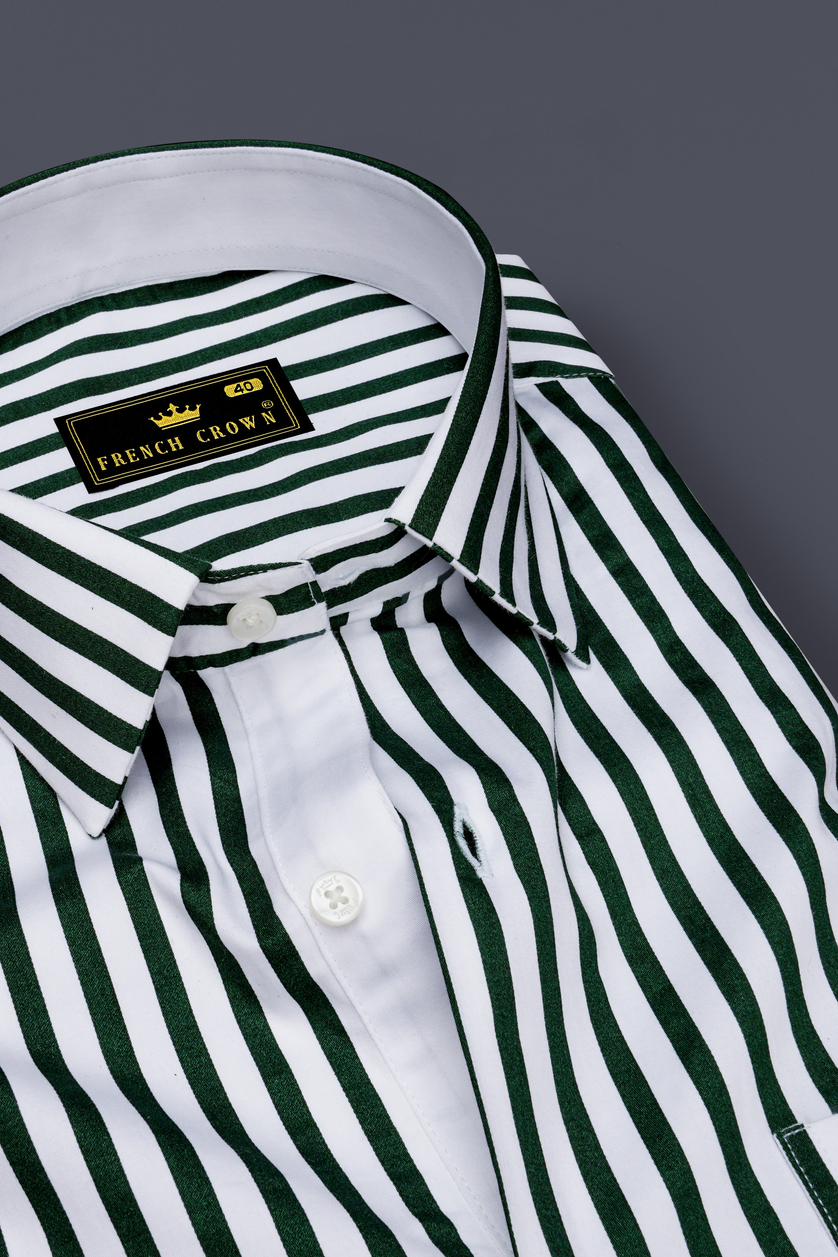 Thalvoro-Phthalo Green And Bright White Candy Striped Super Soft Premium Cotton Dress Shirt