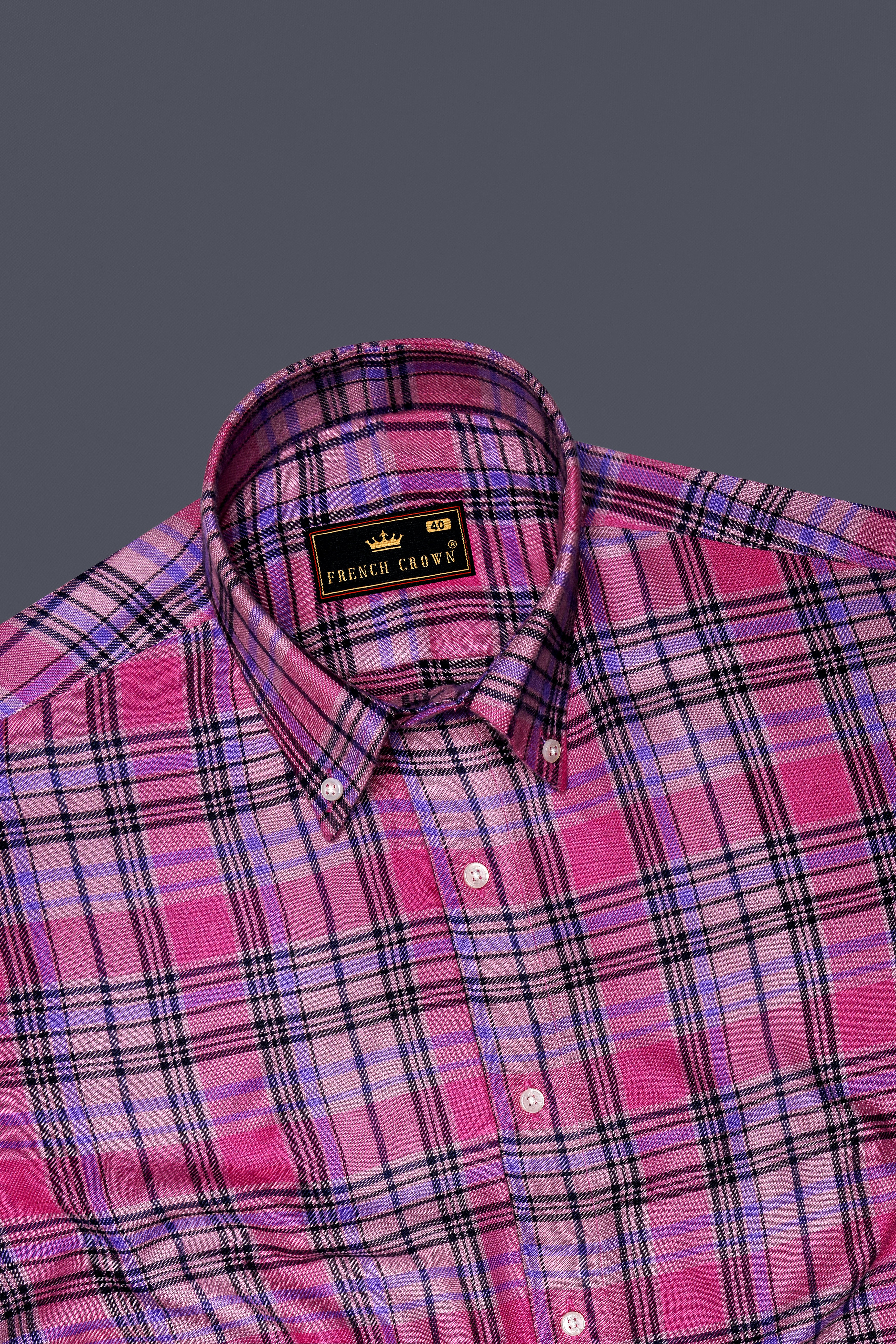 Wistavon-Mulberry Pink And Wisteria Purple Plaid Flannel Premium Cotton Casual Shirt