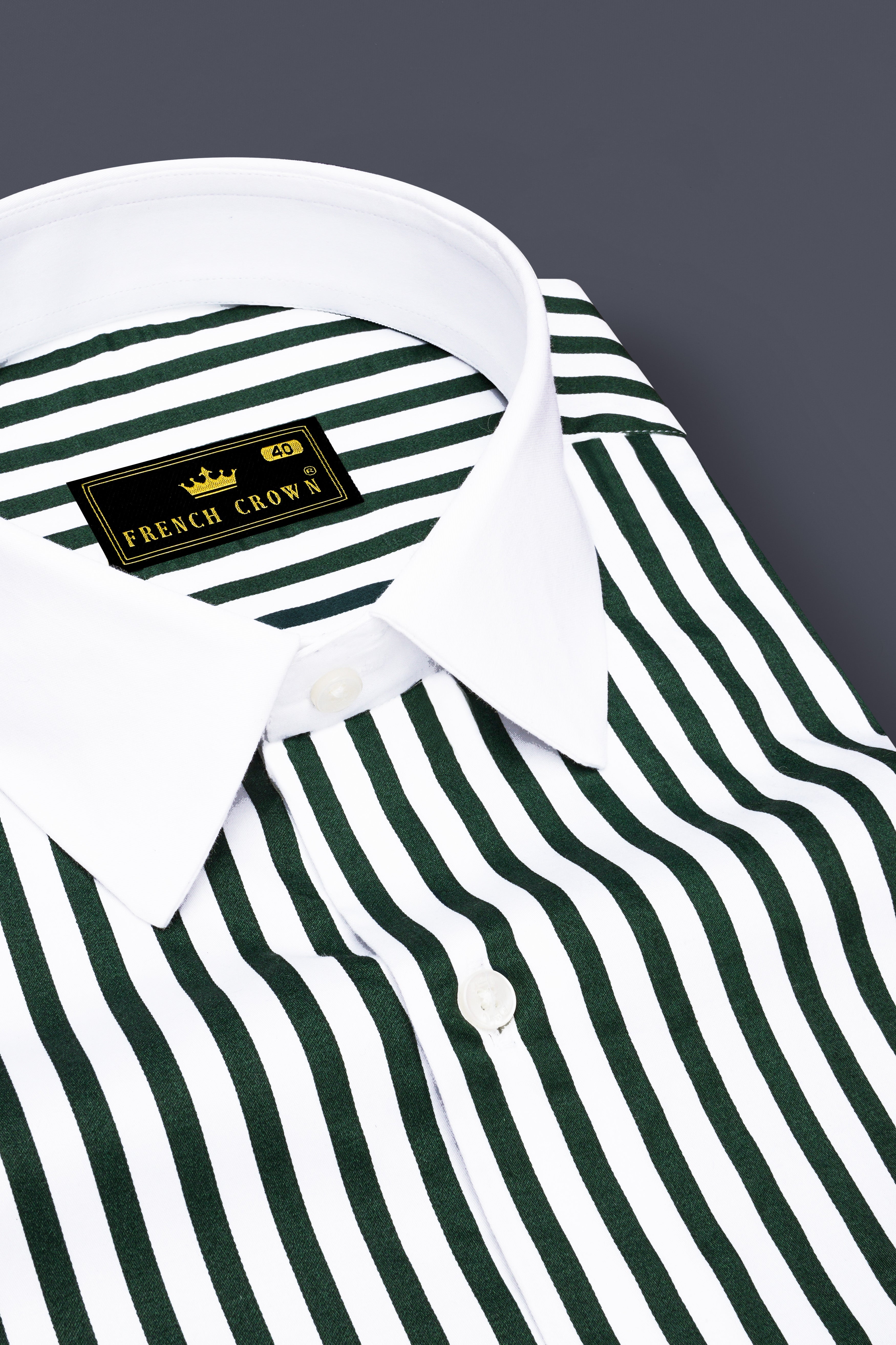 Thalvoro-Phthalo Green And Bright White Candy Striped Super Soft Premium Cotton Formal White Cuff Collar Shirt