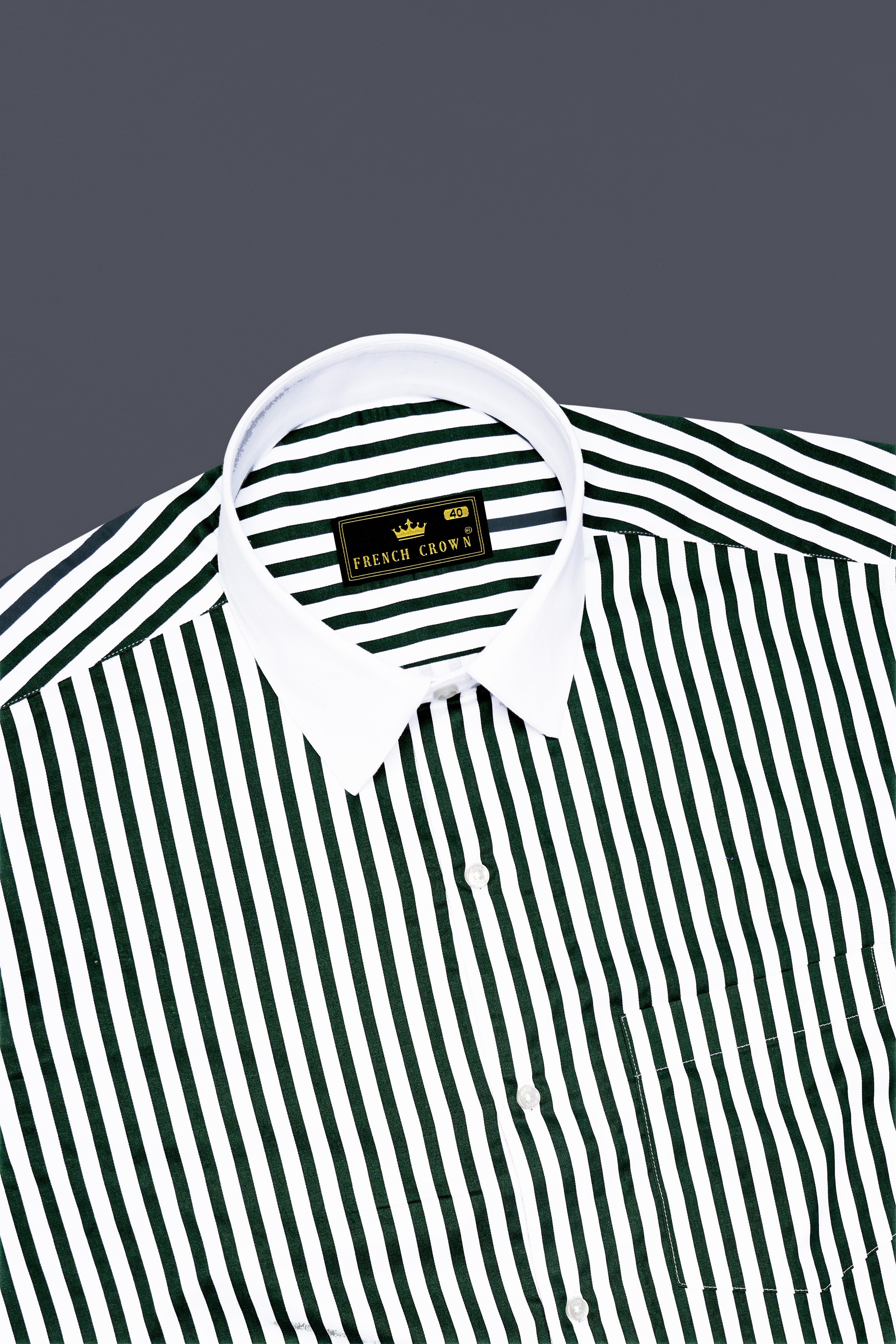 Thalvoro-Phthalo Green And Bright White Candy Striped Super Soft Premium Cotton Formal White Cuff Collar Shirt