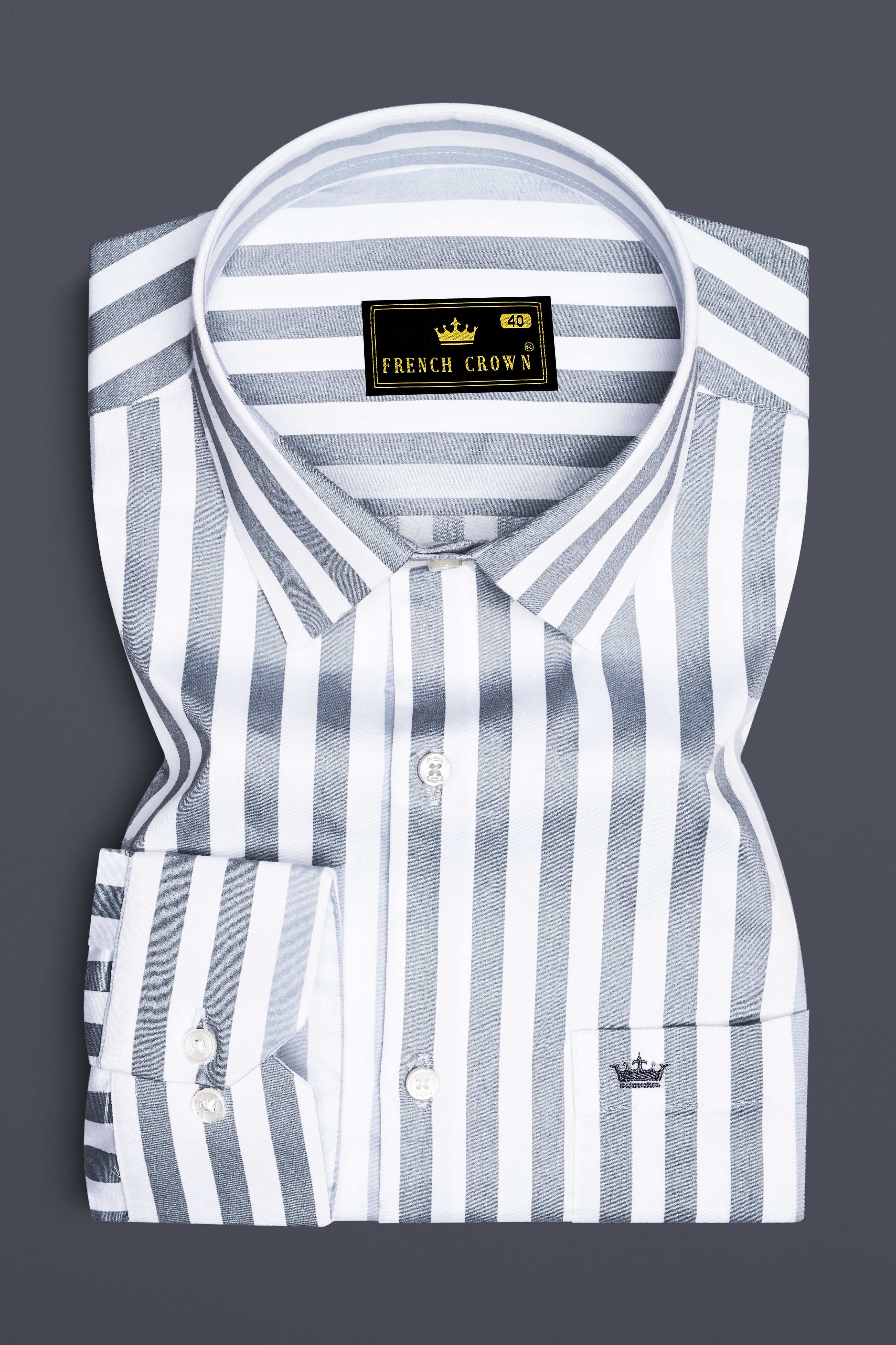 Lustravo-Santa Gray And Bright White Awning Striped Subtle Sheen Super Soft Premium Cotton Dress Shirt
