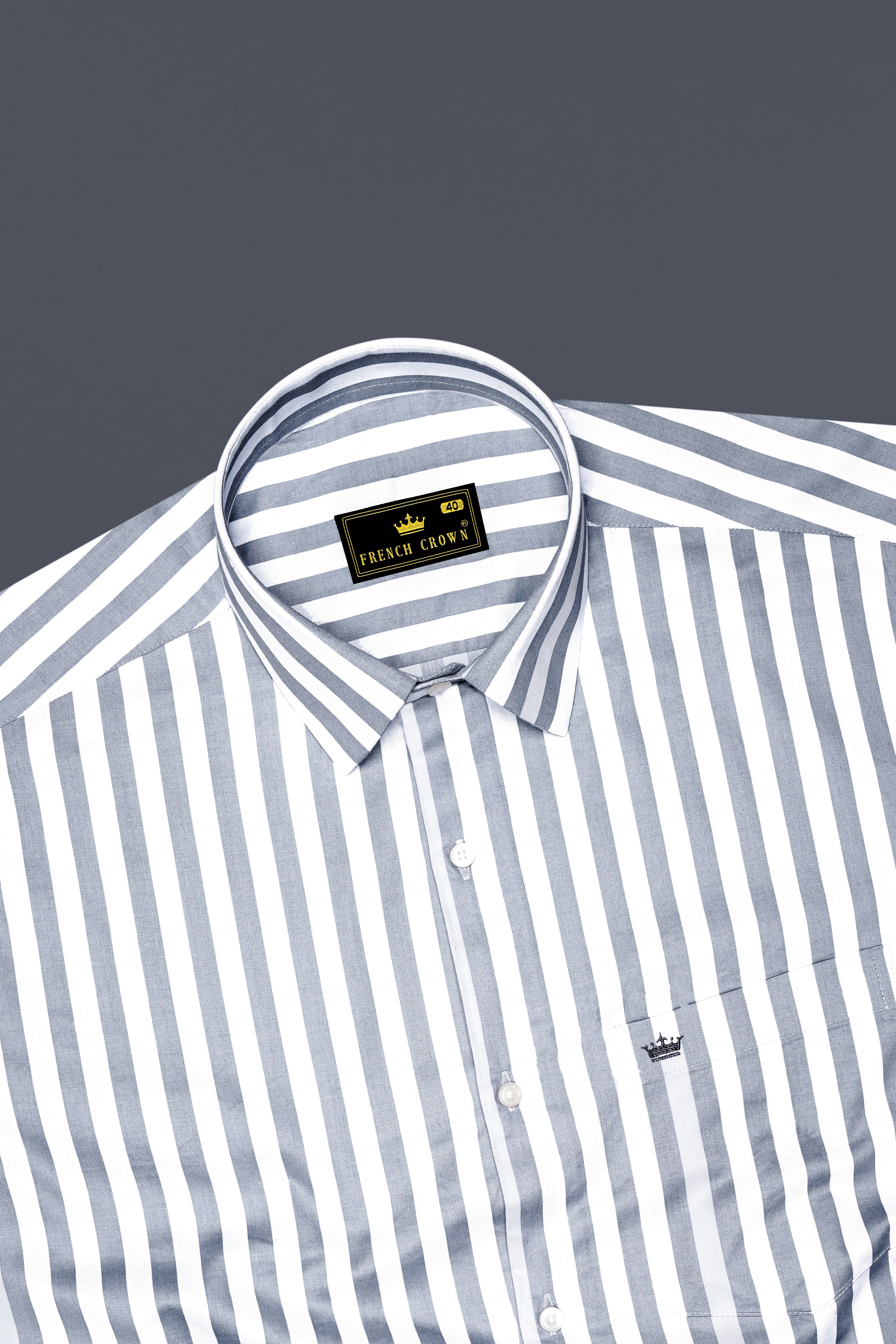 Lustravo-Santa Gray And Bright White Awning Striped Subtle Sheen Super Soft Premium Cotton Dress Shirt