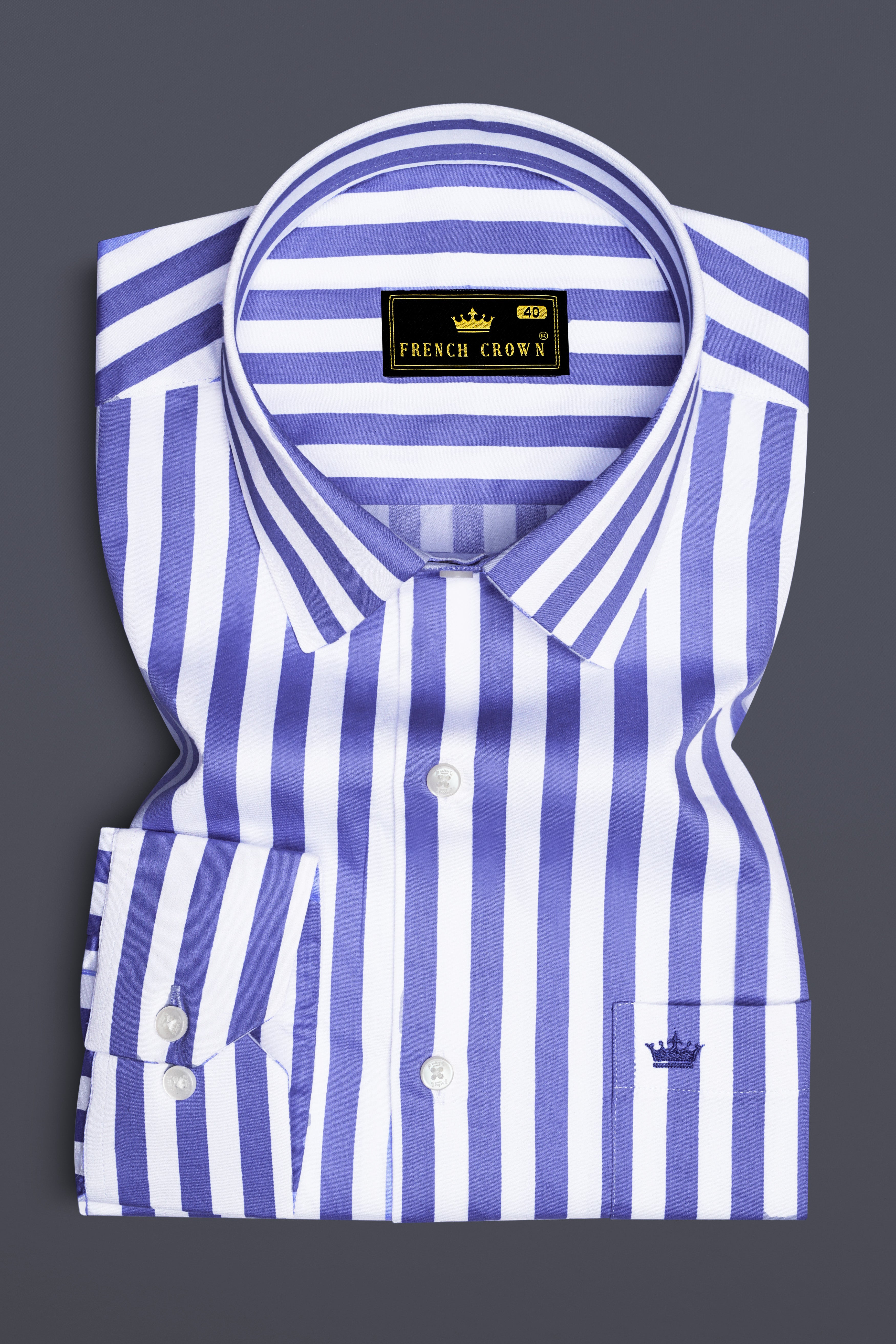 Bluvoro-Scampi Blue And Bright White Awning Striped Subtle Sheen Super Soft Premium Cotton Dress Shirt