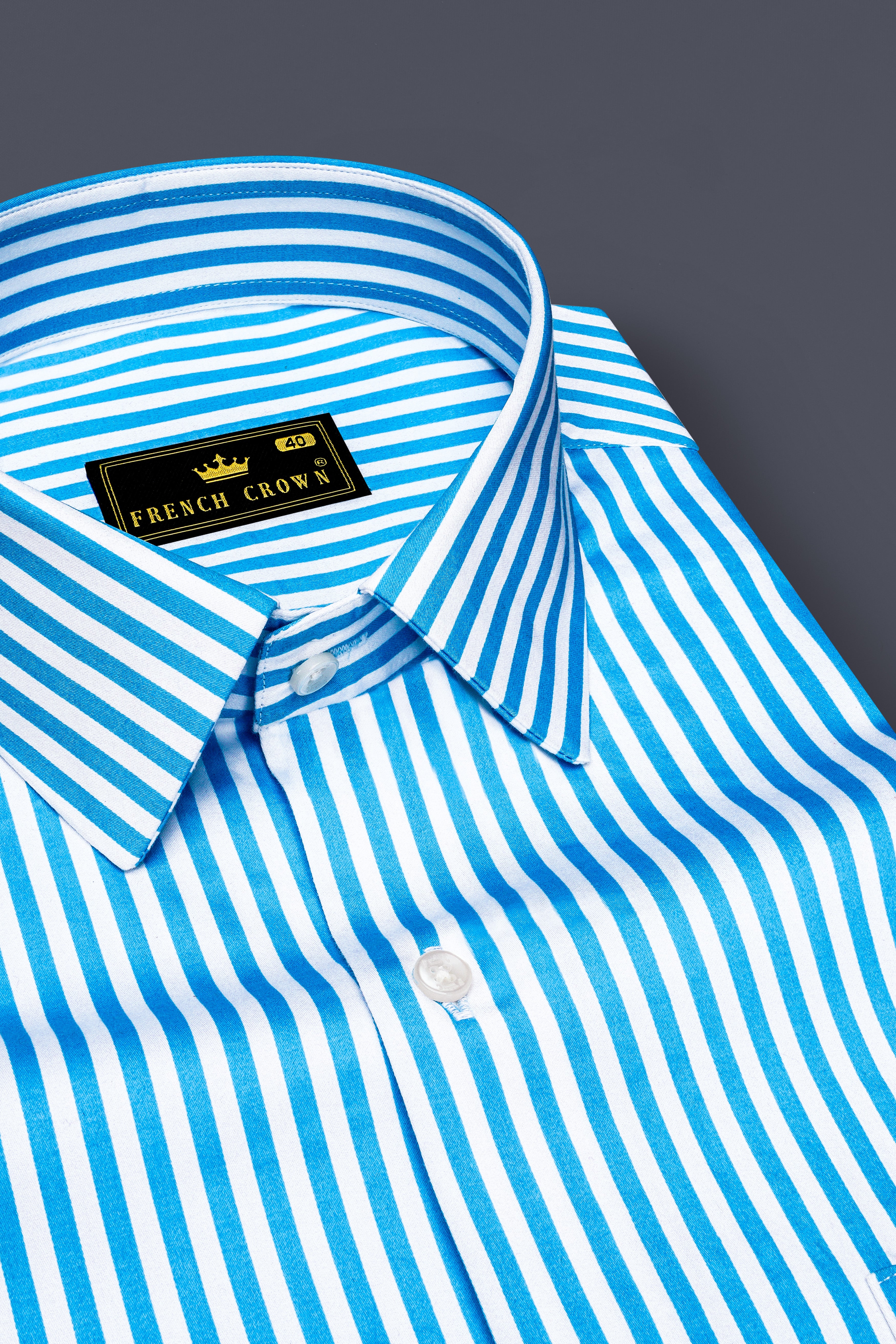 Aureline-Cerulean Blue And Bright White Candy Striped Subtle Sheen Super Soft Premium Cotton Dress Shirt