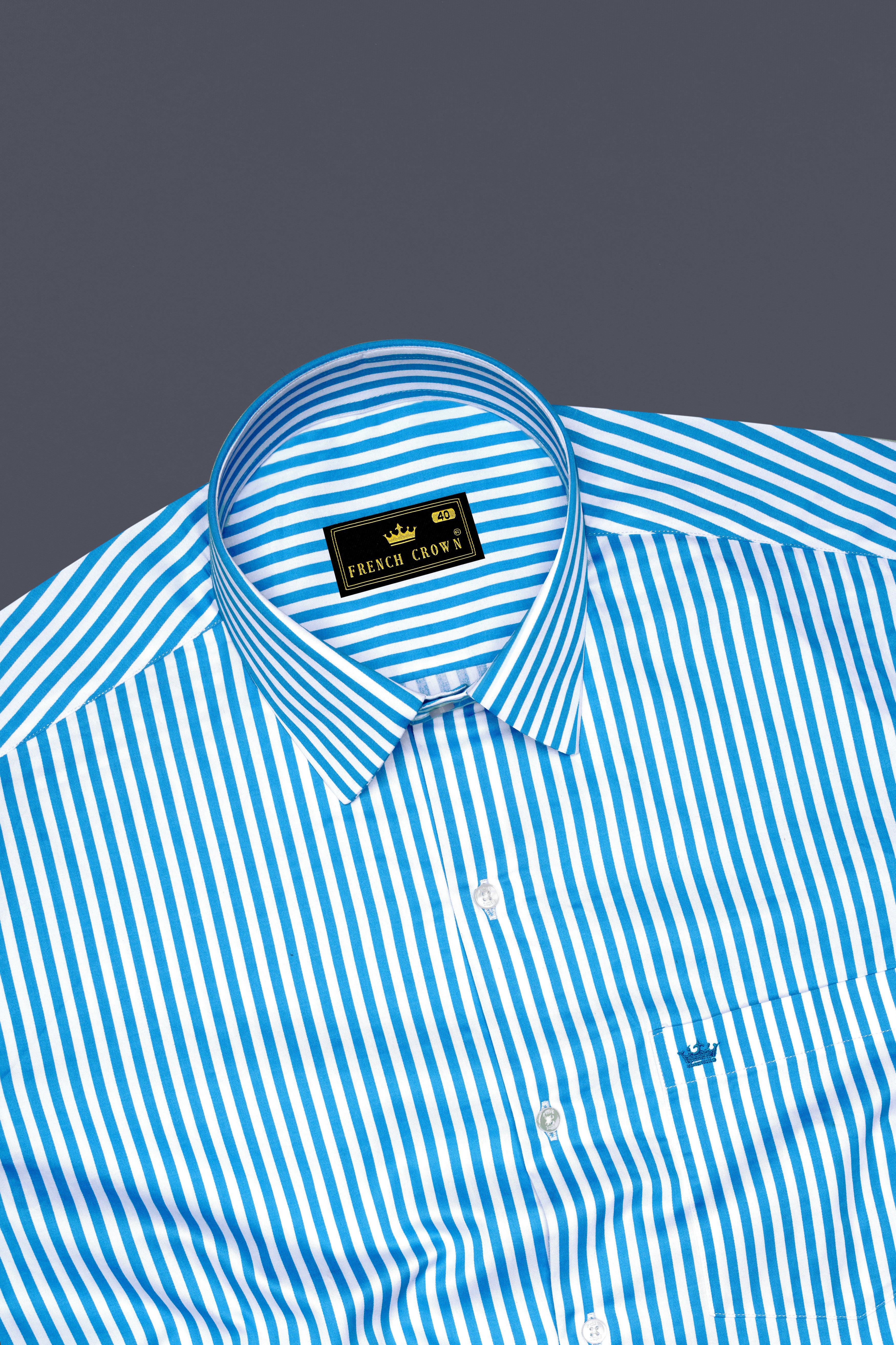 Aureline-Cerulean Blue And Bright White Candy Striped Subtle Sheen Super Soft Premium Cotton Dress Shirt
