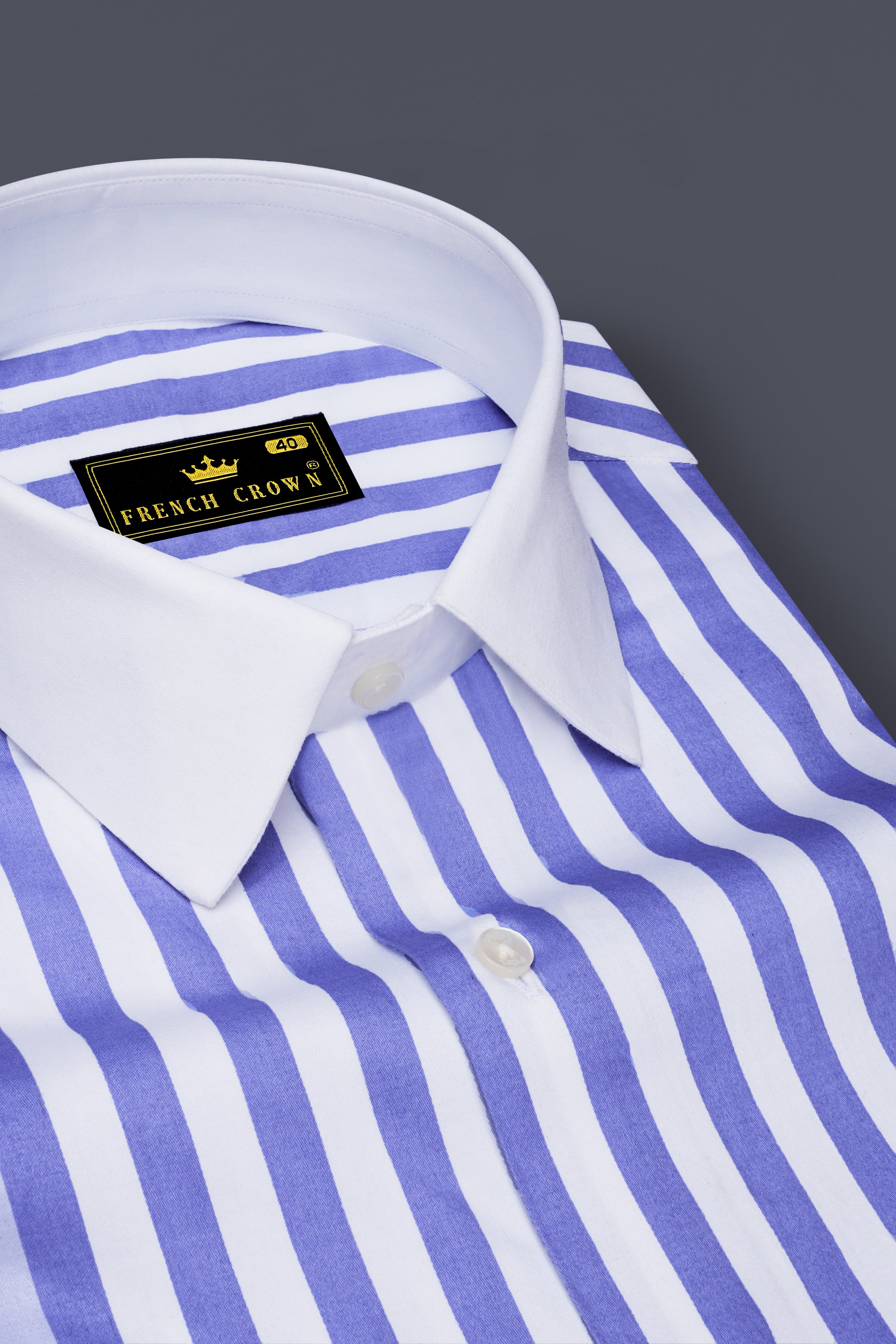Bluvoro-Scampi Blue And Bright White Awning Striped Super Soft Premium Cotton Formal White Cuff Collar Shirt