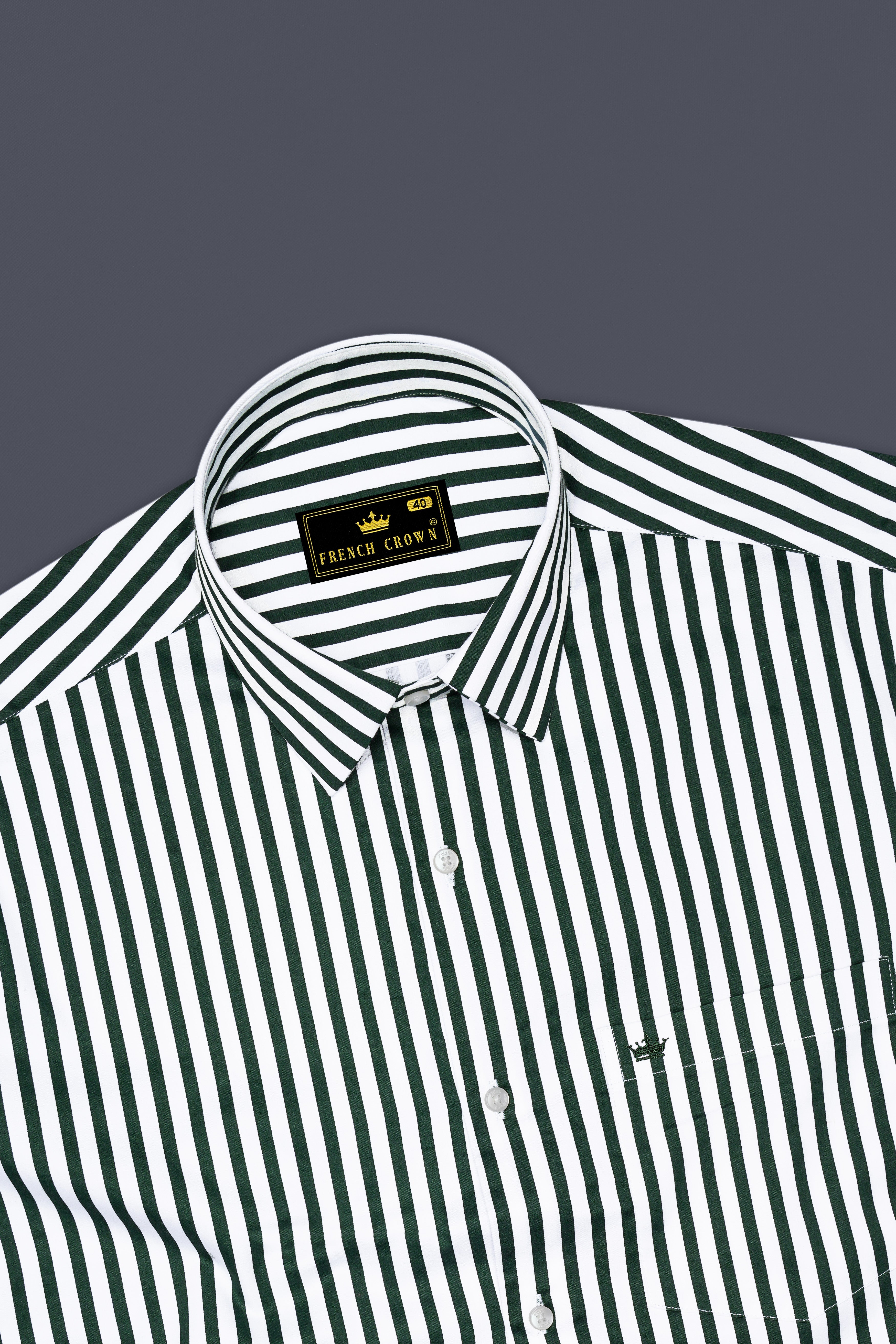 Thalvoro-Phthalo Green And Bright White Candy Striped Subtle Sheen Super Soft Premium Cotton Dress Shirt