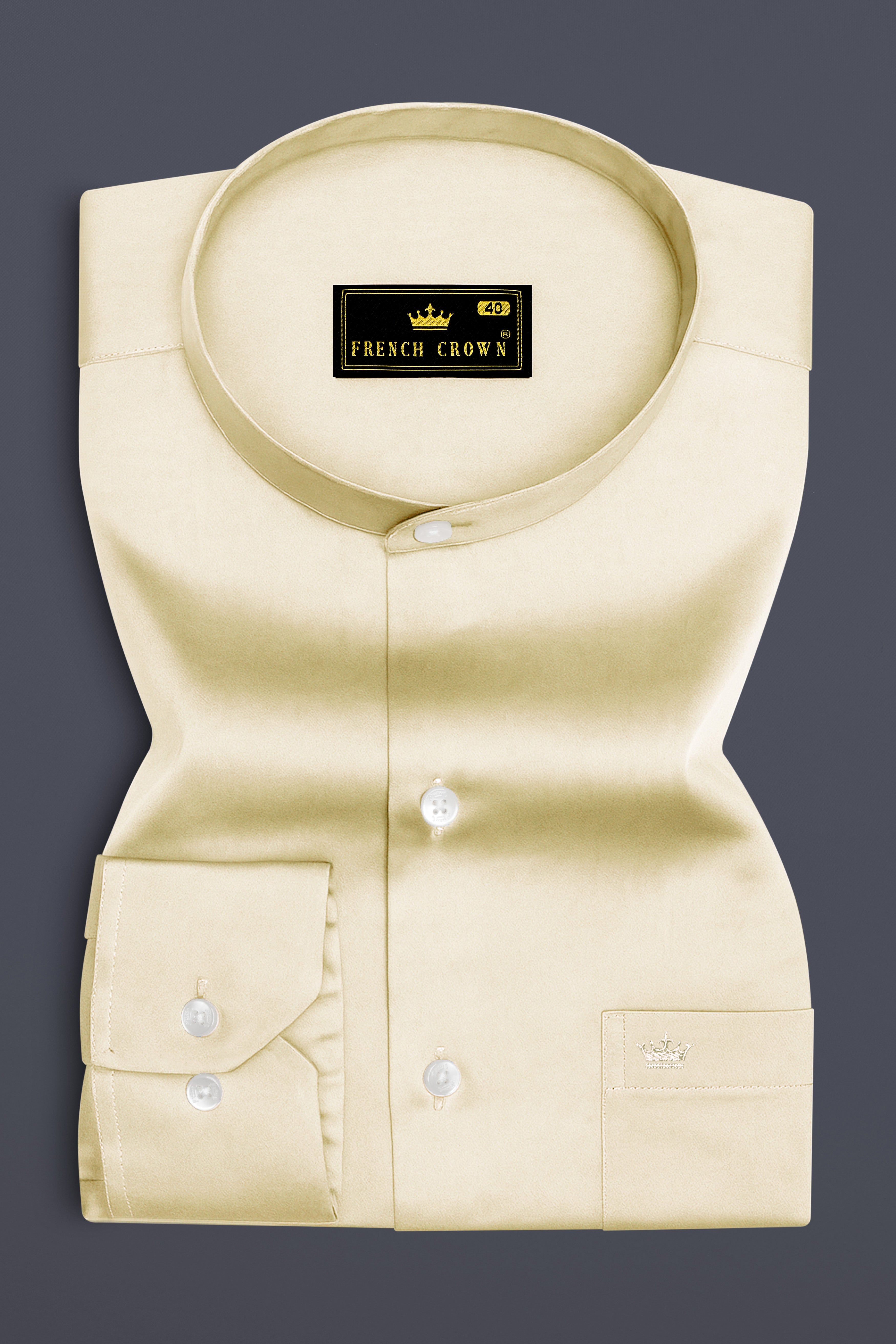 Aurewheat-Wheatfield Cream Subtle Sheen Super Soft Premium Cotton Mandarin Shirt