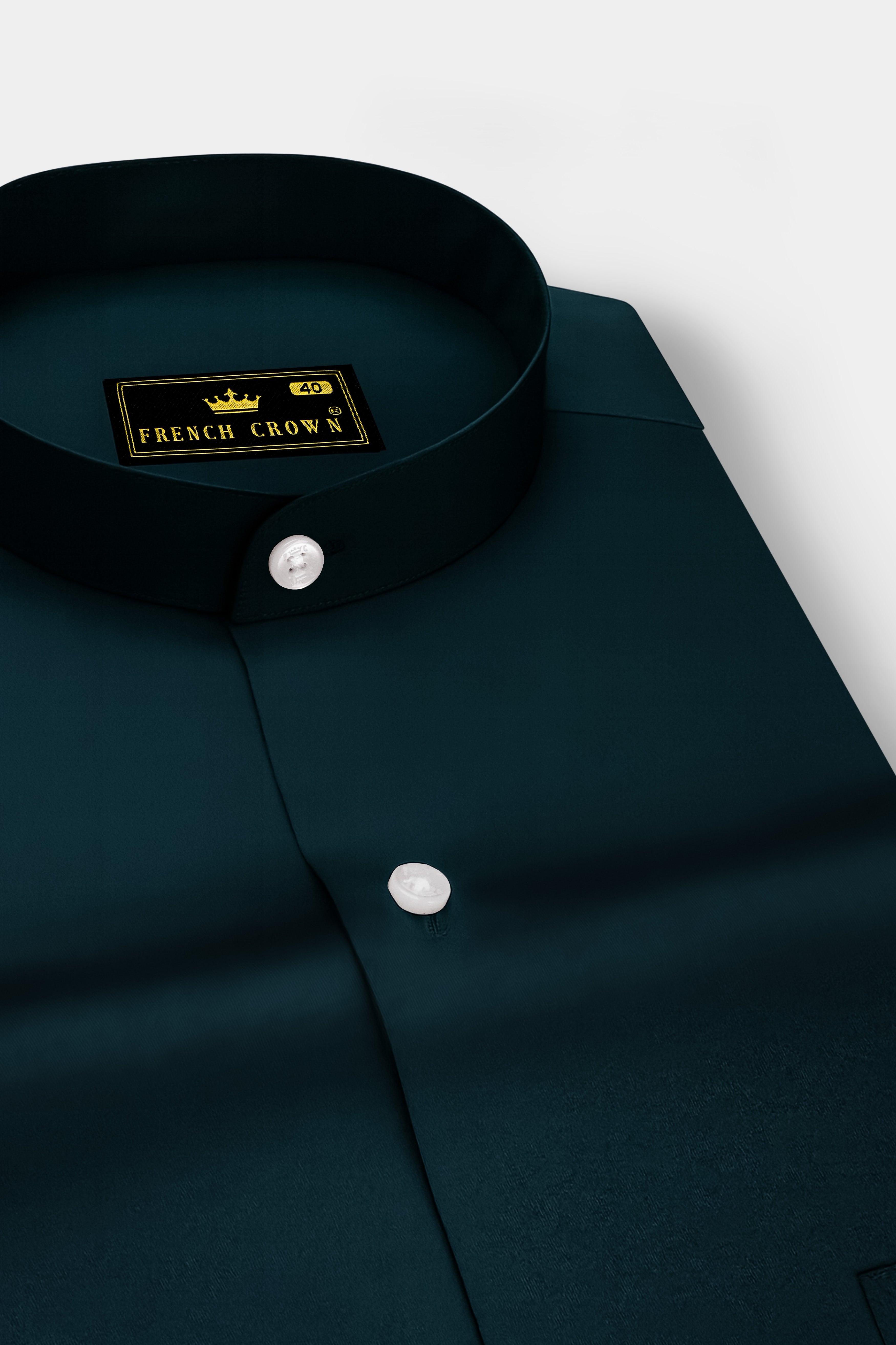 Aureburn-Burnham Green Subtle Sheen Super Soft Premium Cotton Mandarin Shirt