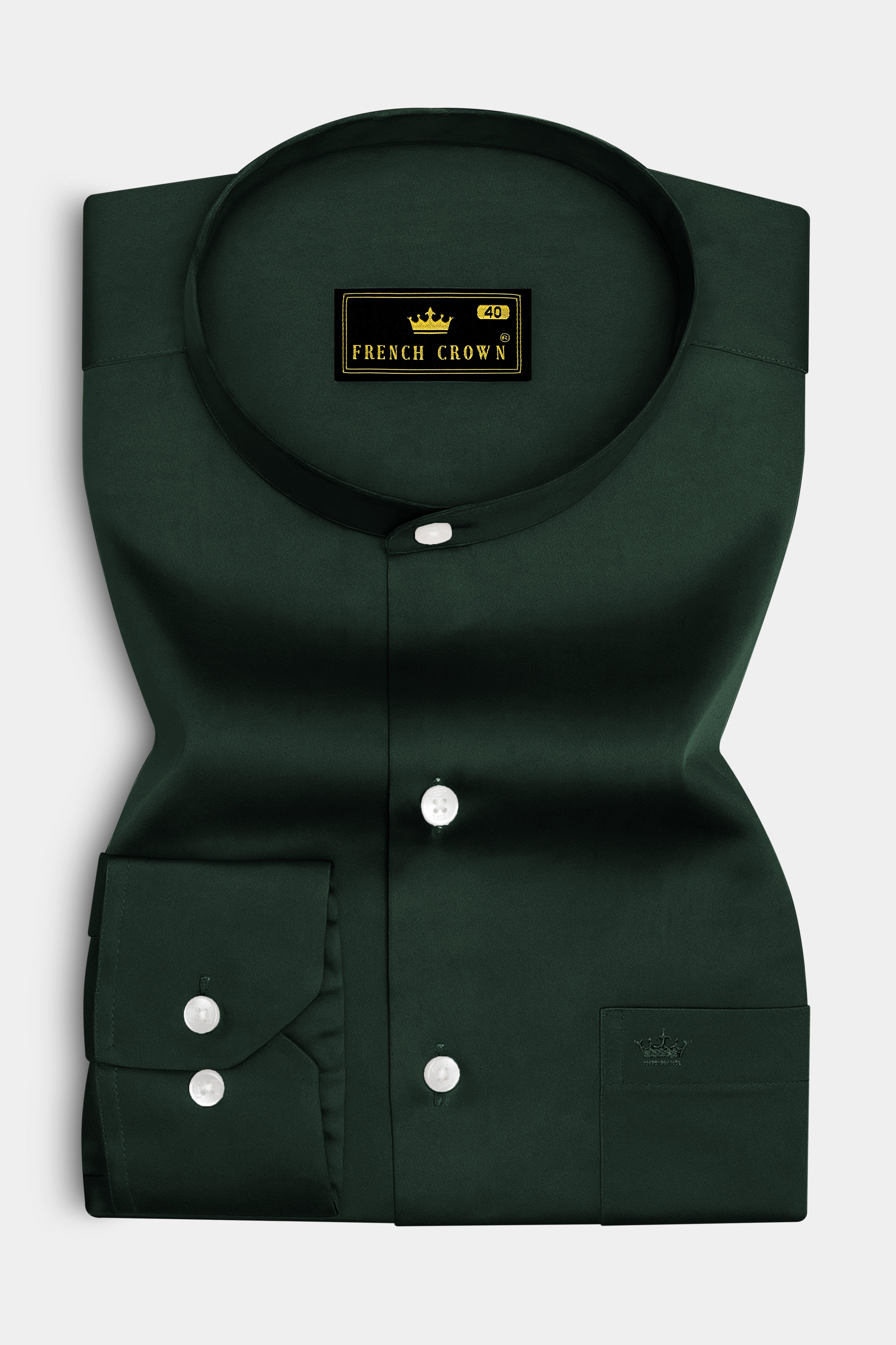 Thalvoro-Phthalo Green Subtle Sheen Super Soft Premium Cotton Mandarin Shirt